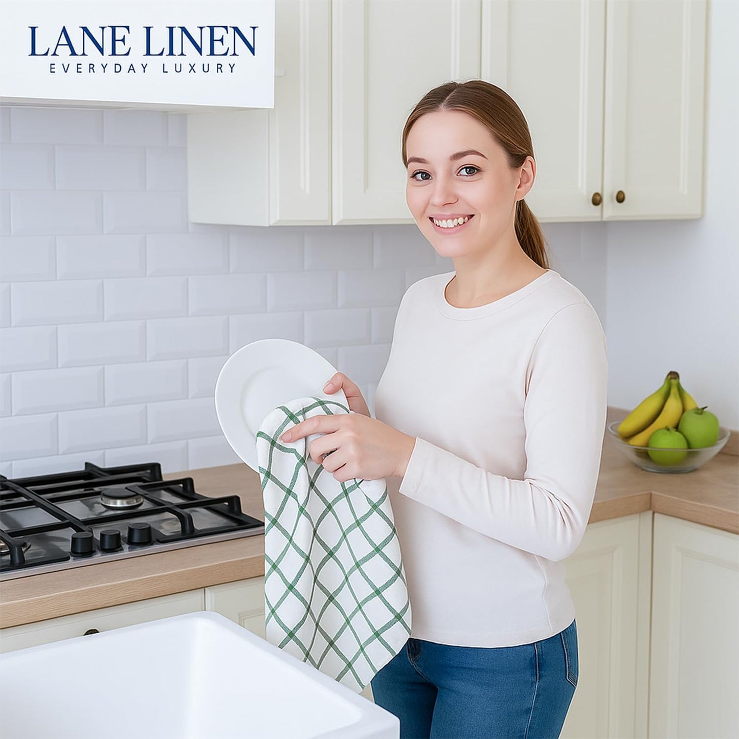 LANE LINEN Kitchen Towels Set - Pack of 12 Cotton Dish Towels for Drying Dishes, 18”x 28”, Premium Hand Towels, Tea