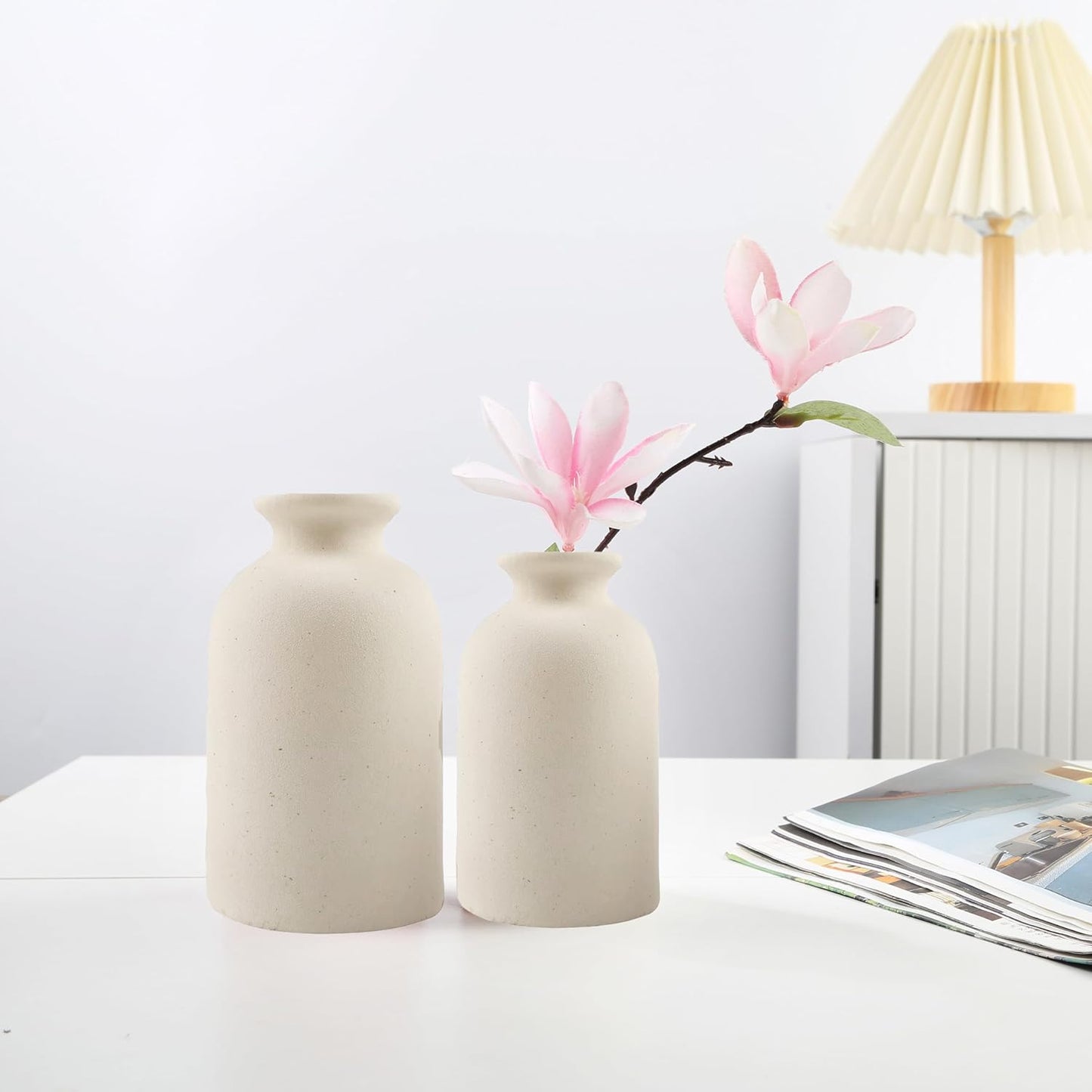 Ceramic Vase / Dry Flower Vases Minimalism Style for Modern Table Shelf Home Decor / Beige / Large