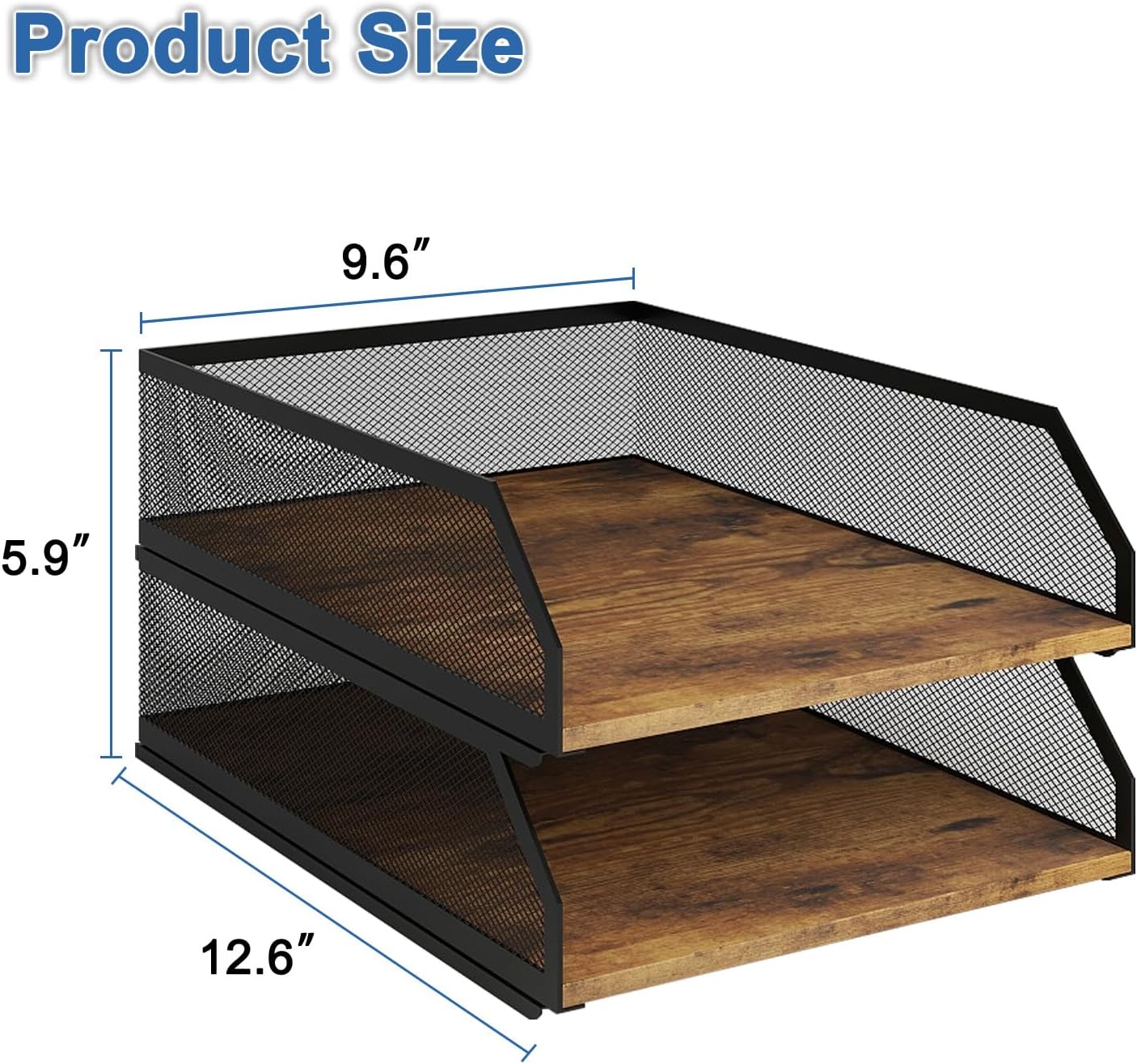 Natwind 2-Tier Stackable Metal Mesh Paper Organizer with Sliding Tray,Retro | Wooden Desk Organizer, Letter Tray For