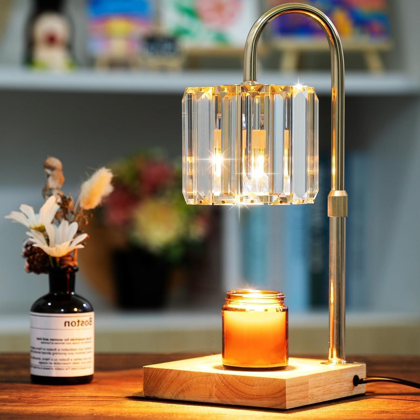 Yuichoy Candle Warmer Lamp with Timer, Dimmable Electric Candle Wamer Adjustable Height, Glass Modern Candles Melter
