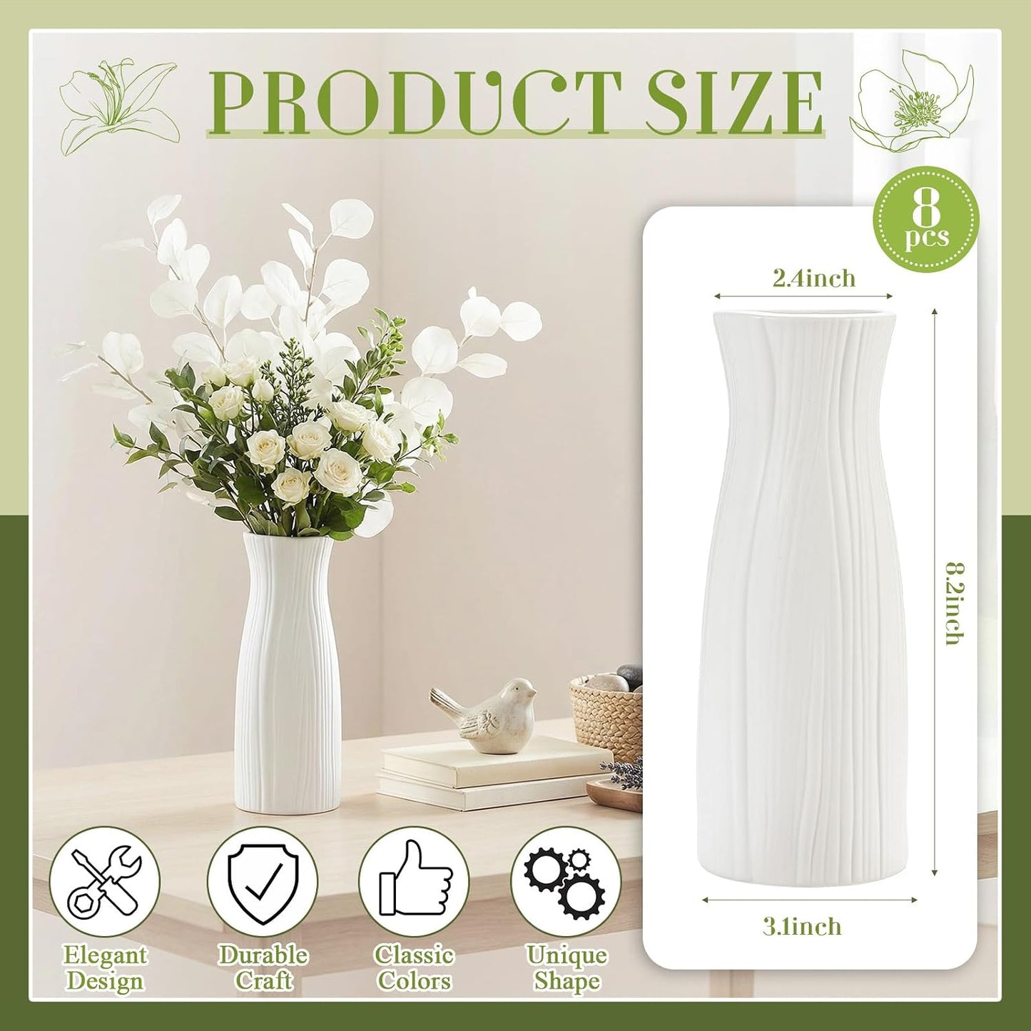 Ceramic Bud Vase / Trendy / White / Set of 8