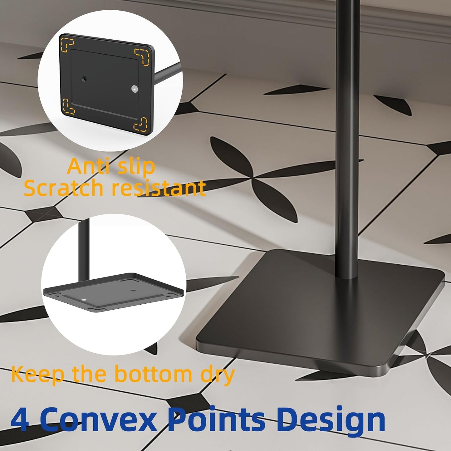 RUACQ Bathroom Toilet Paper Holder Stand, Matte Black | Dual-Post Pivoting Free Standing Toilet Roll Holder with