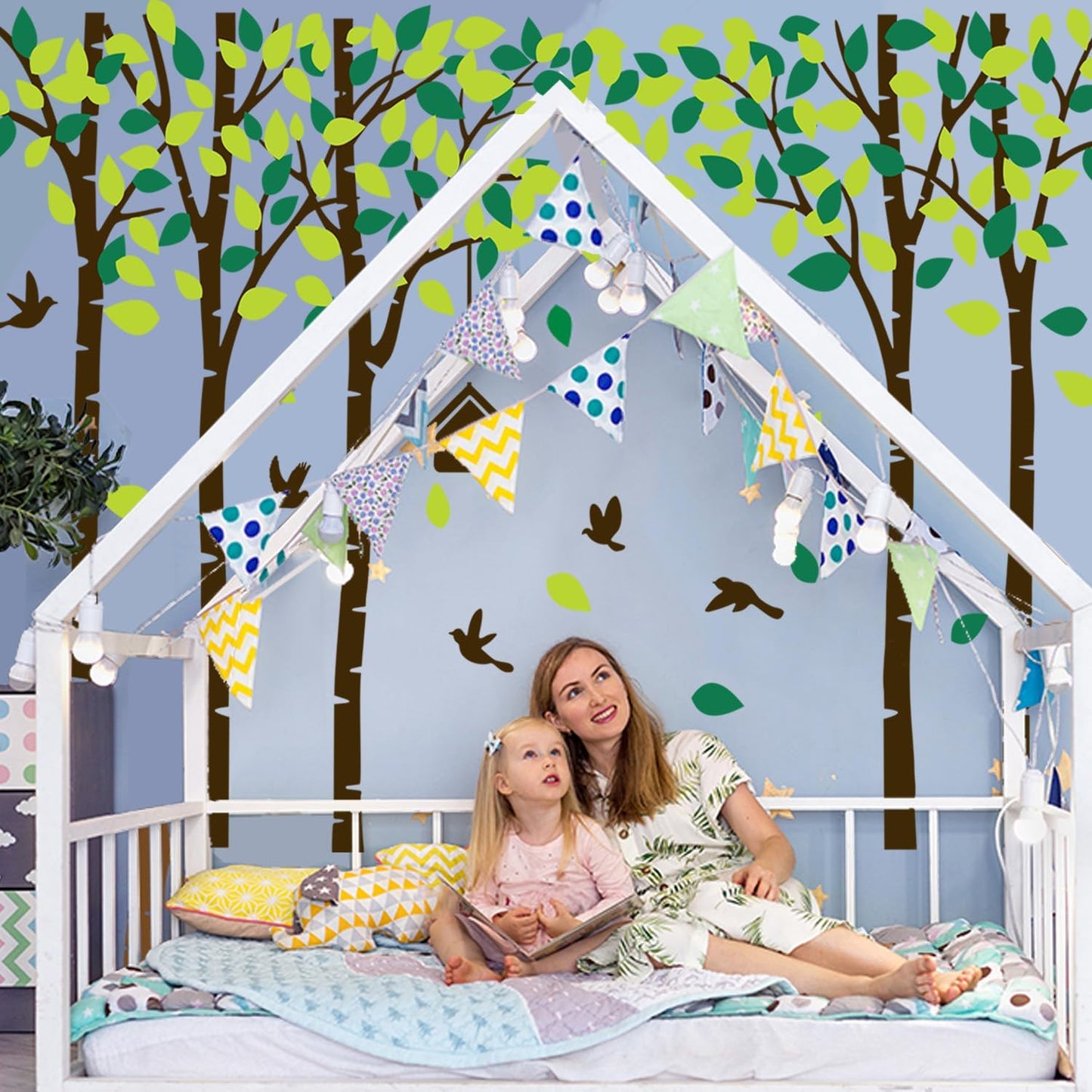 Giant Jungle Tree Wall Decals Birch Tree Wall Decals Forest Wall Stickers for Kids / Brown and Green