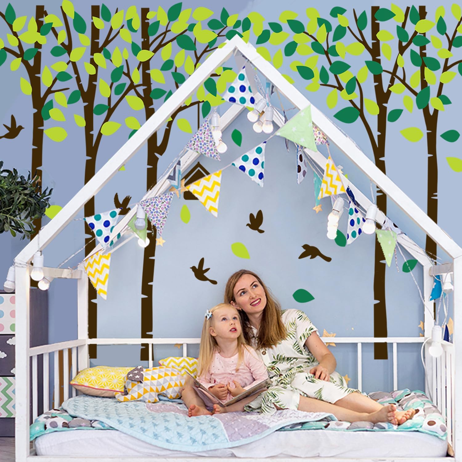 Giant Jungle Tree Wall Decals Birch Tree Wall Decals Forest Wall Stickers for Kids / Brown and Green