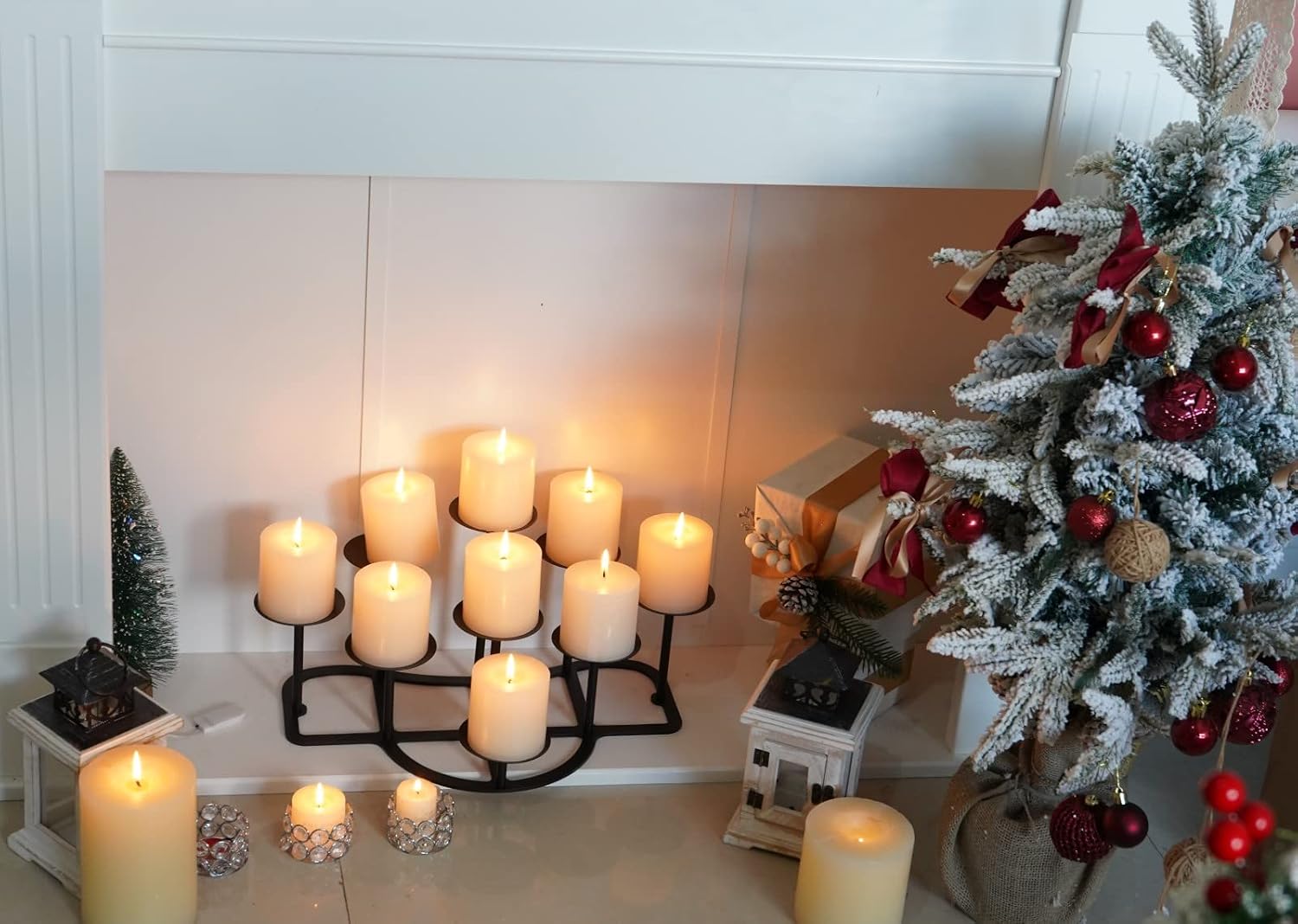 Fireplace Candle Holder 9 Candelabra for Pillar Candles Black Candle Stand Iron Table Centrepiece Mantle Floor Decor
