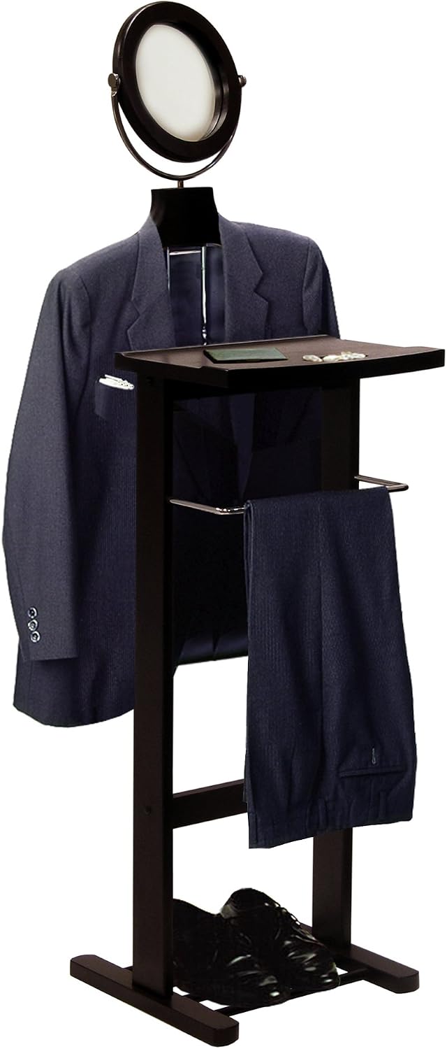 Winsome Trading, Inc. Carson Valet Stand, Brown | Classic Clothing Display Rack for Men & Women, Hanging Organizer for