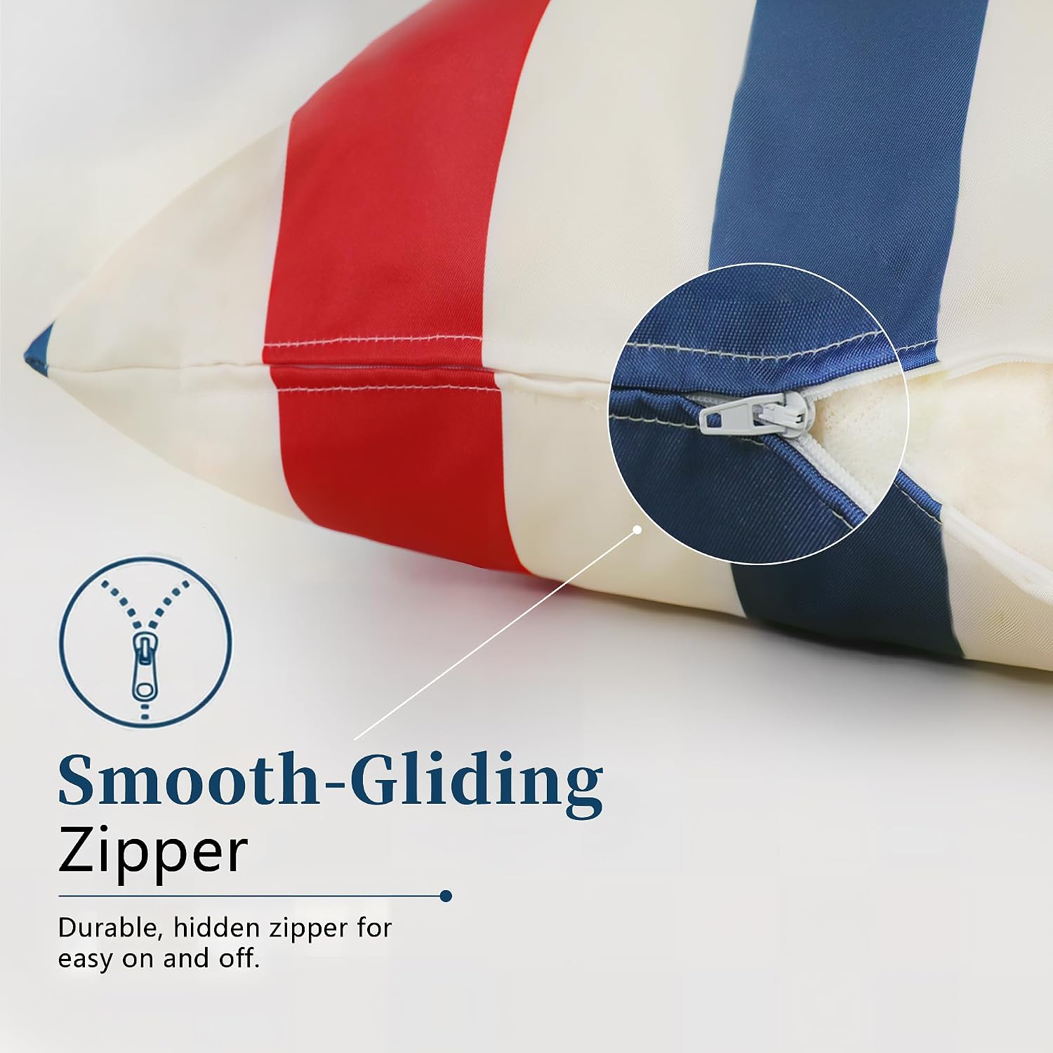 Western Home Outdoor Waterproof Striped Throw Pillow Covers / Red White Blue / 18 x 18 / Set of 2