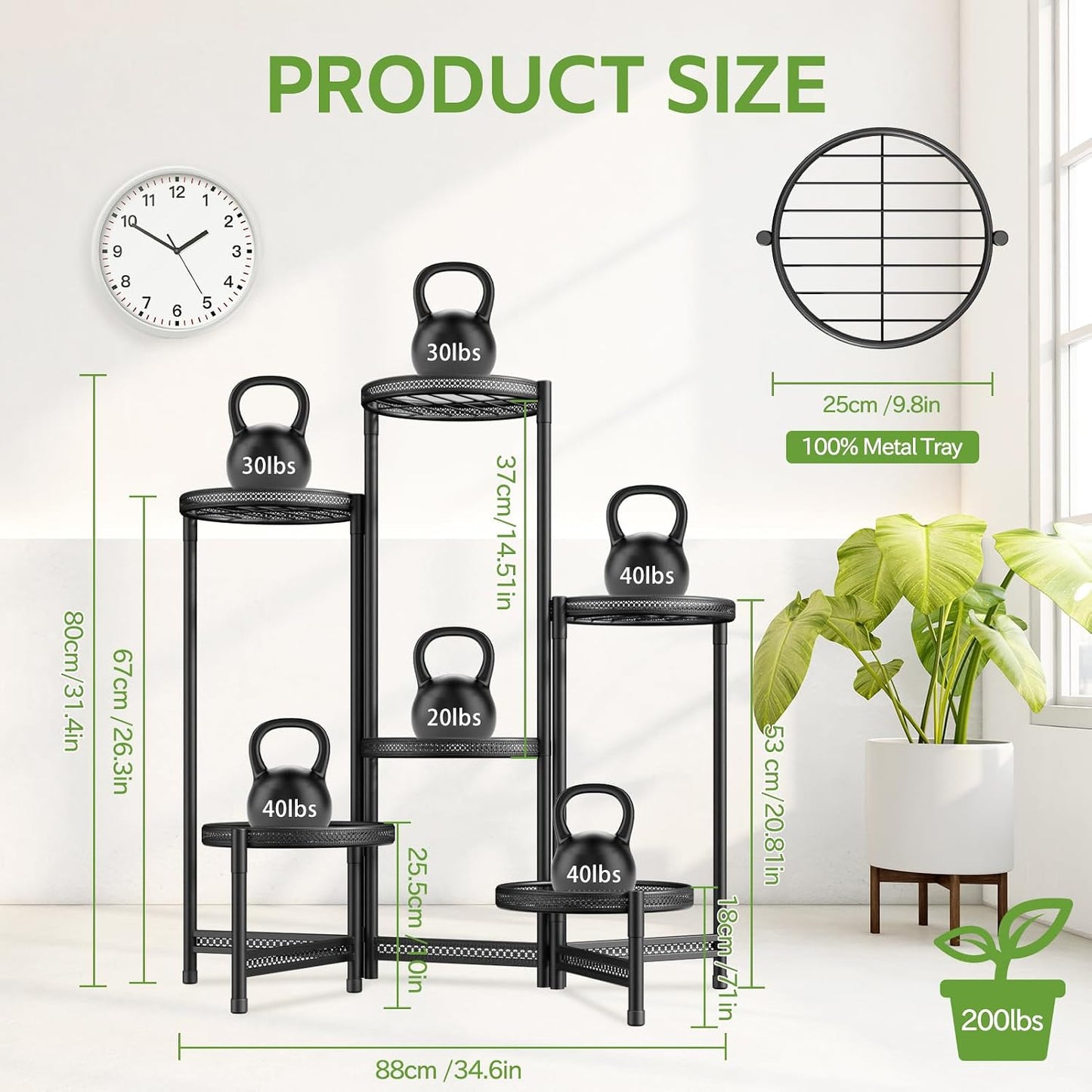 iDavosic.ly 6 Tier Large Plant Stand Indoor Outdoor, 10 In Tray, Iron Black | Tiered Metal Corner Heavy Duty Multiple