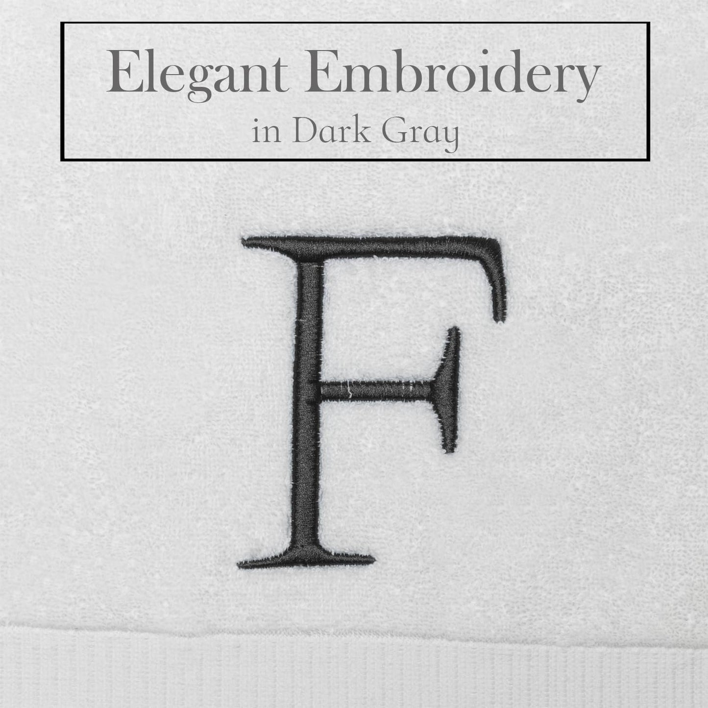 White with Dark Gray Monogrammed Hand Towels for Bathroom Set of 2 Letter F | Luxury Hotel Quality Initial Towels For