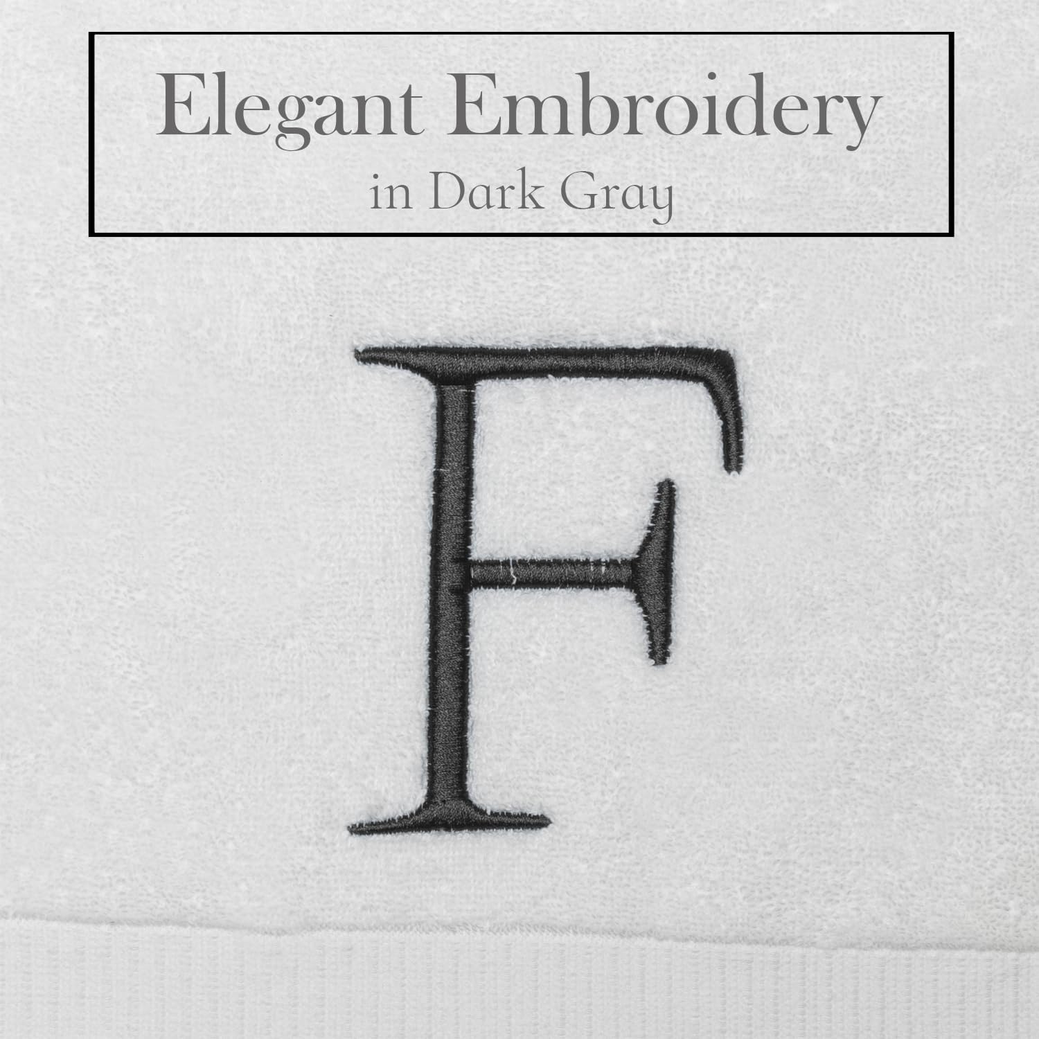 White with Dark Gray Monogrammed Hand Towels for Bathroom Set of 2 Letter F | Luxury Hotel Quality Initial Towels For