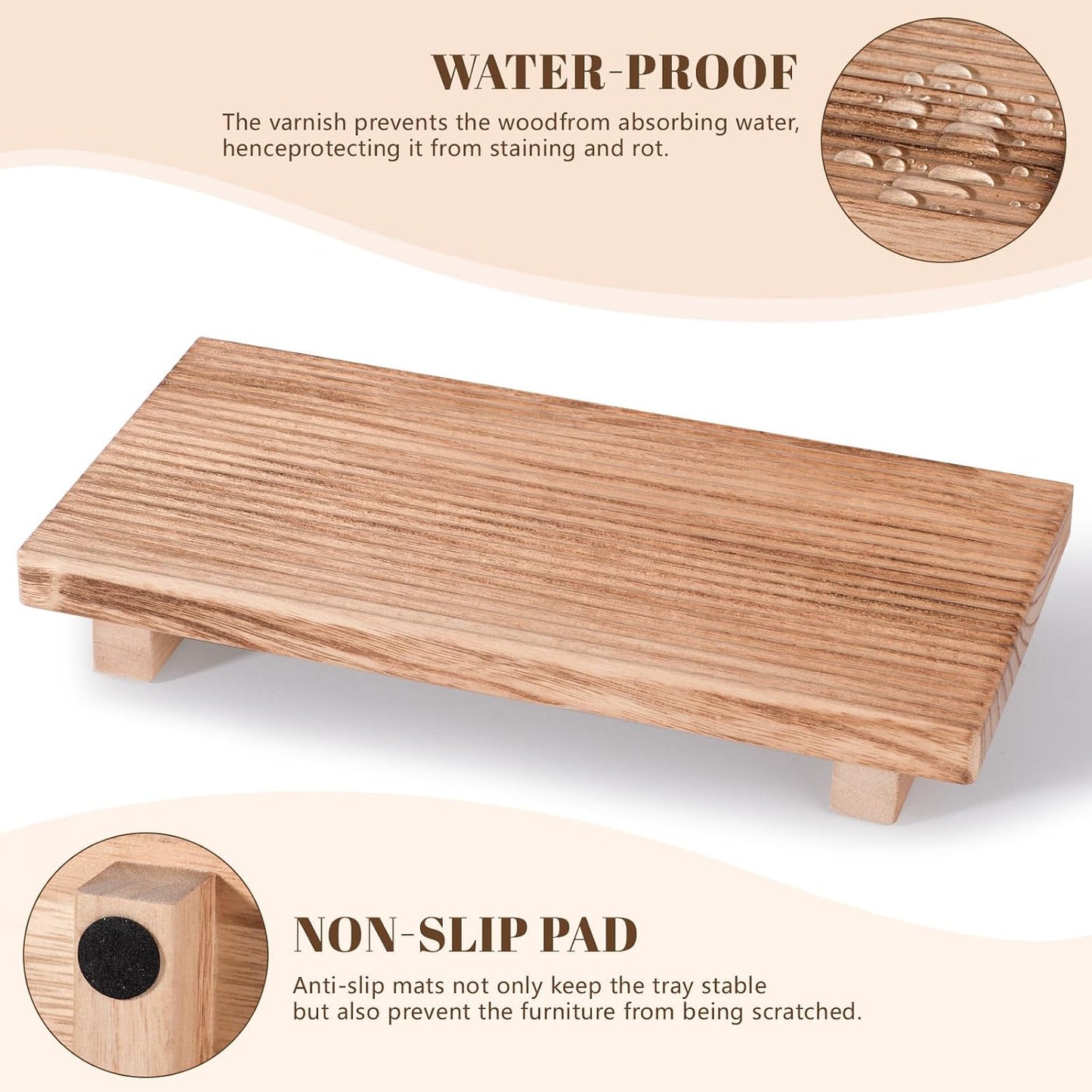 Bathroom Tray Farmhouse Decor Pedestal Stand Wood Riser Display Kitchen / Brown / 11 x 5.5 x 1.6