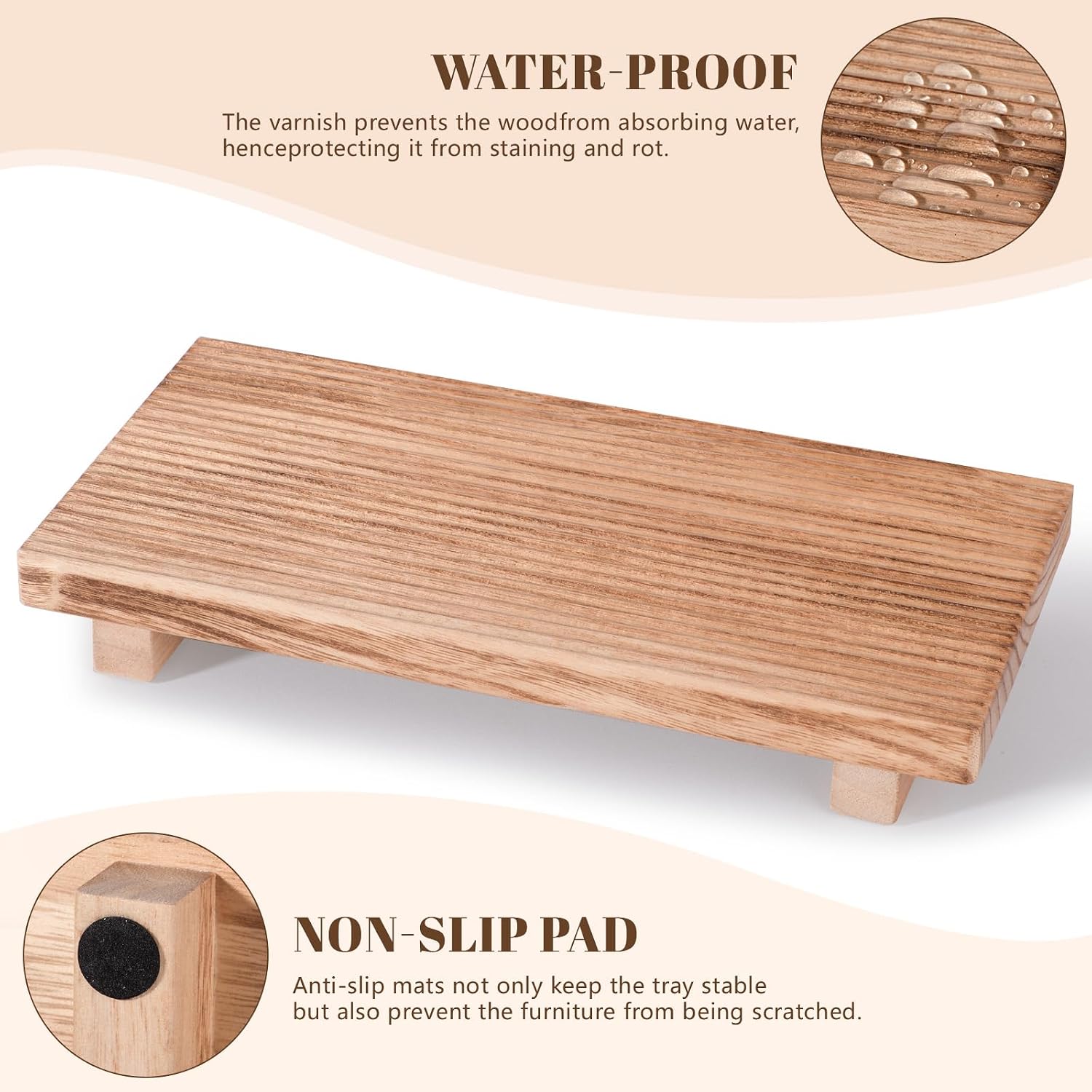 Bathroom Tray Farmhouse Decor Pedestal Stand Wood Riser Display Kitchen / Brown / 11 x 5.5 x 1.6