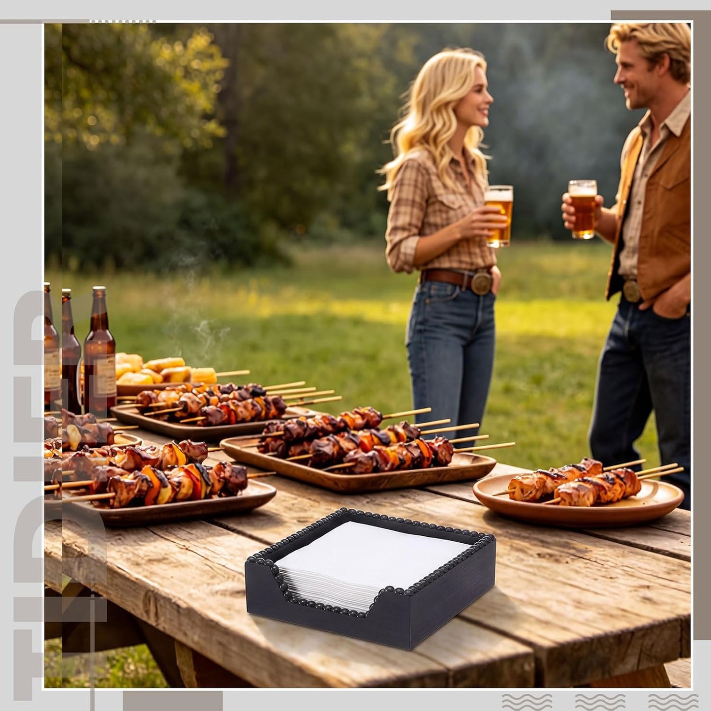Farmhouse Wood Napkin Holder / Black / 7.36