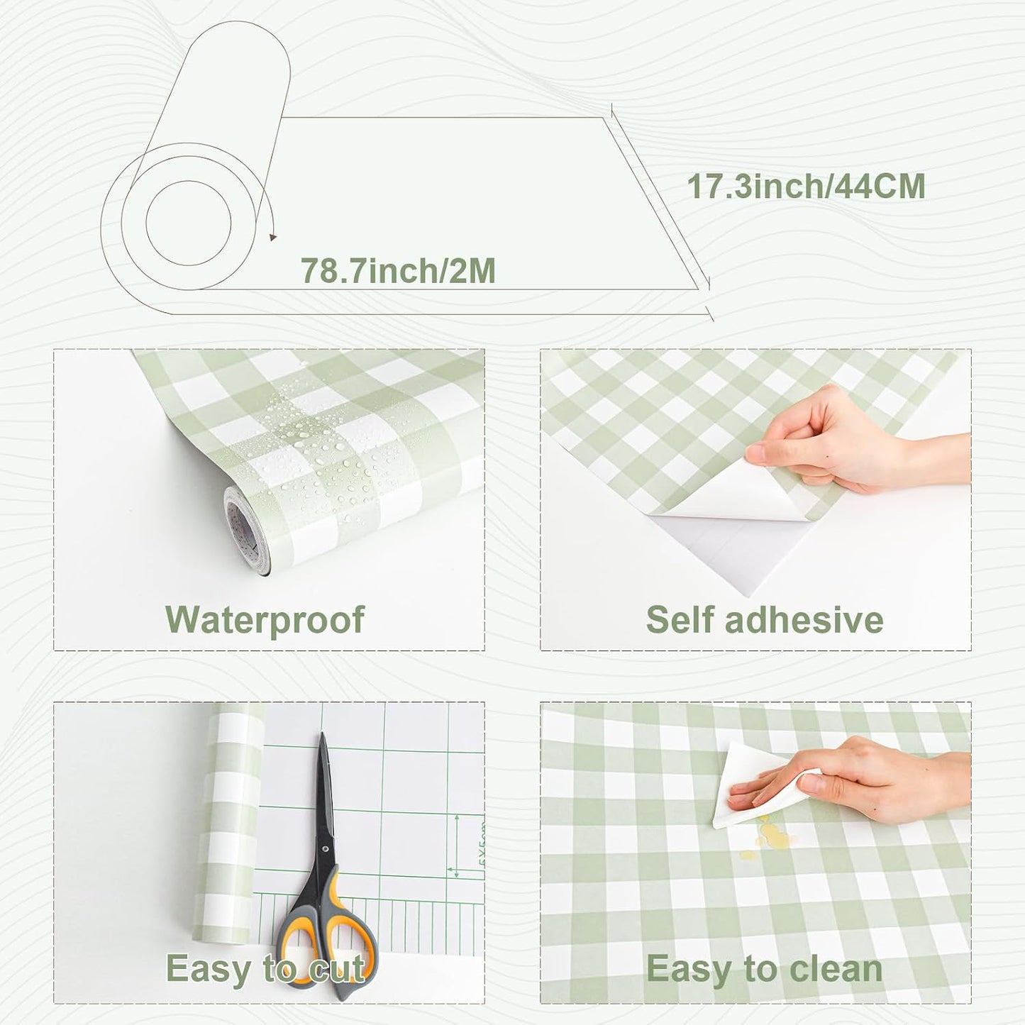 Plaid Peel and Stick Wallpaper Boho Plaid Contact Paper for Cabinet Checkered / 17.3 x 197 / Green