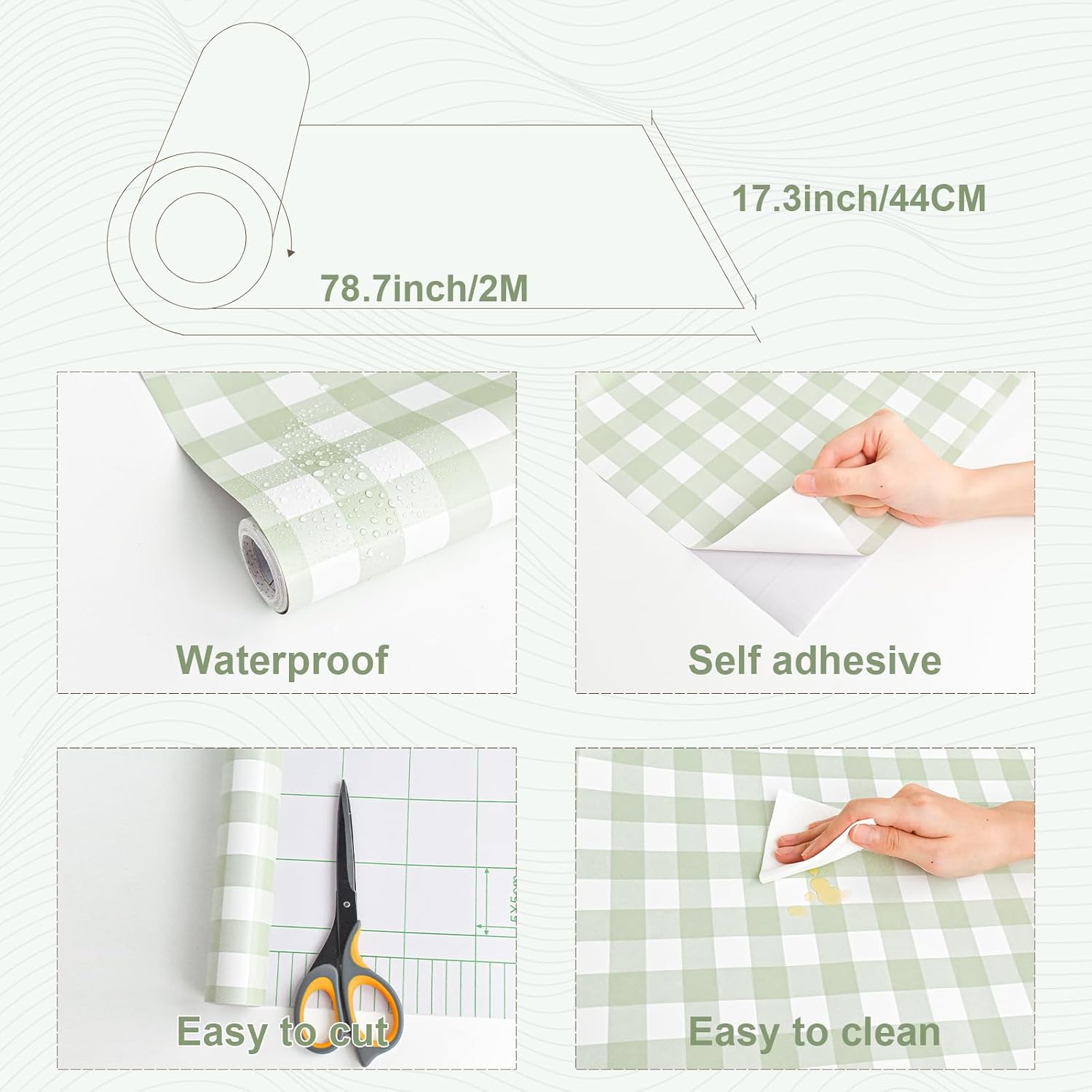 Plaid Peel and Stick Wallpaper Boho Plaid Contact Paper for Cabinet Checkered / 17.3 x 197 / Green