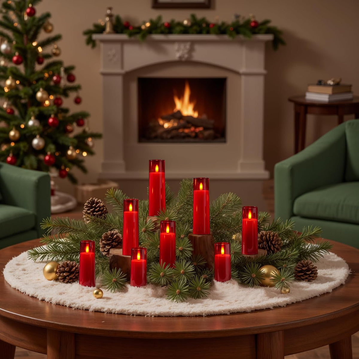Homemory Red Flameless LED Pillar Candles, Remote Timer, 9 Pack | Battery operated flickering LED pillar c, les, dual