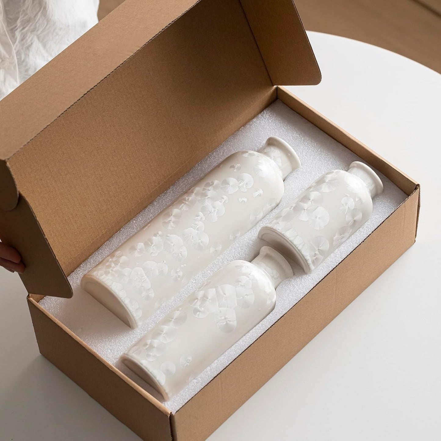 Modern Ceramic Vase / Crystalline Glaze White / Set of 3