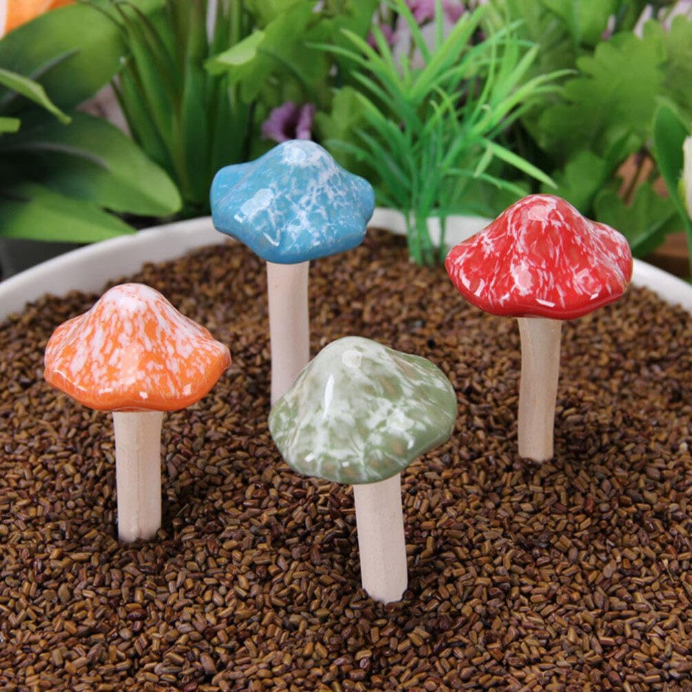 Miniature Ceramic Mushroom Decor Realistic Small Mushroom Figurines / 2 x 1.96 x 1.96 / Set of 4