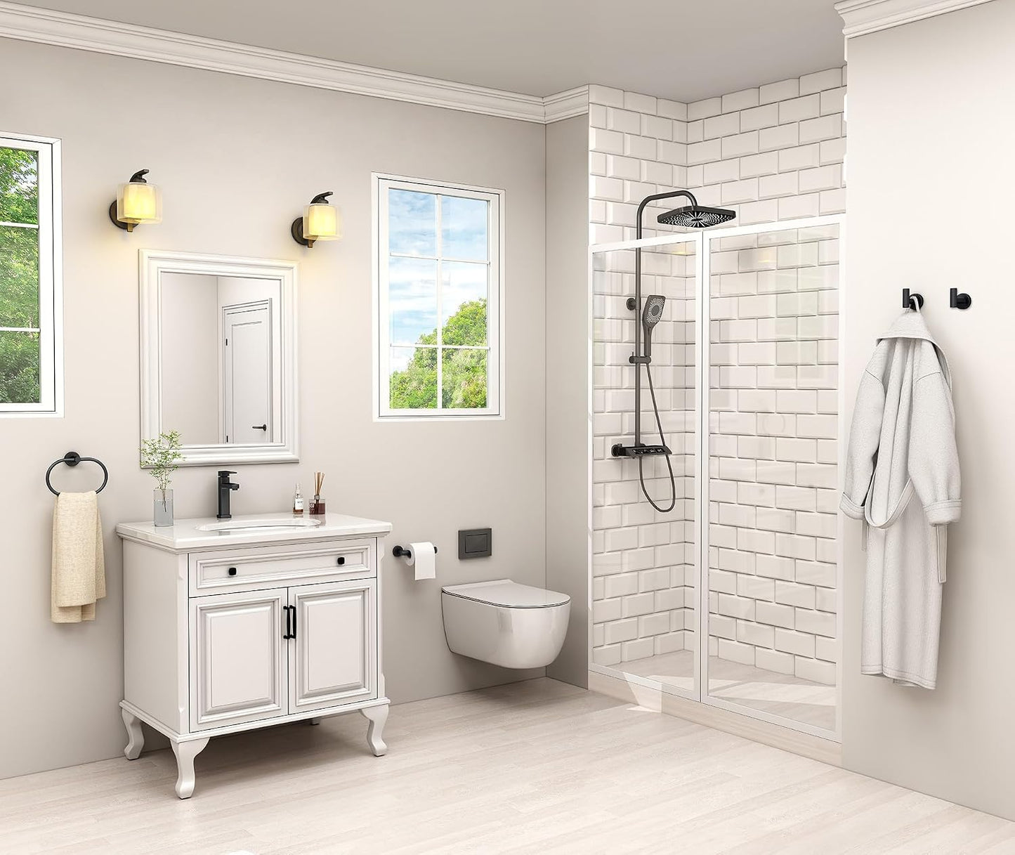 Angle Simple Bathroom Hardware Set Matte Black, Bathroom Accessories 4 Pcs | SUS304 Stainless Steel, Bath Fixture Set
