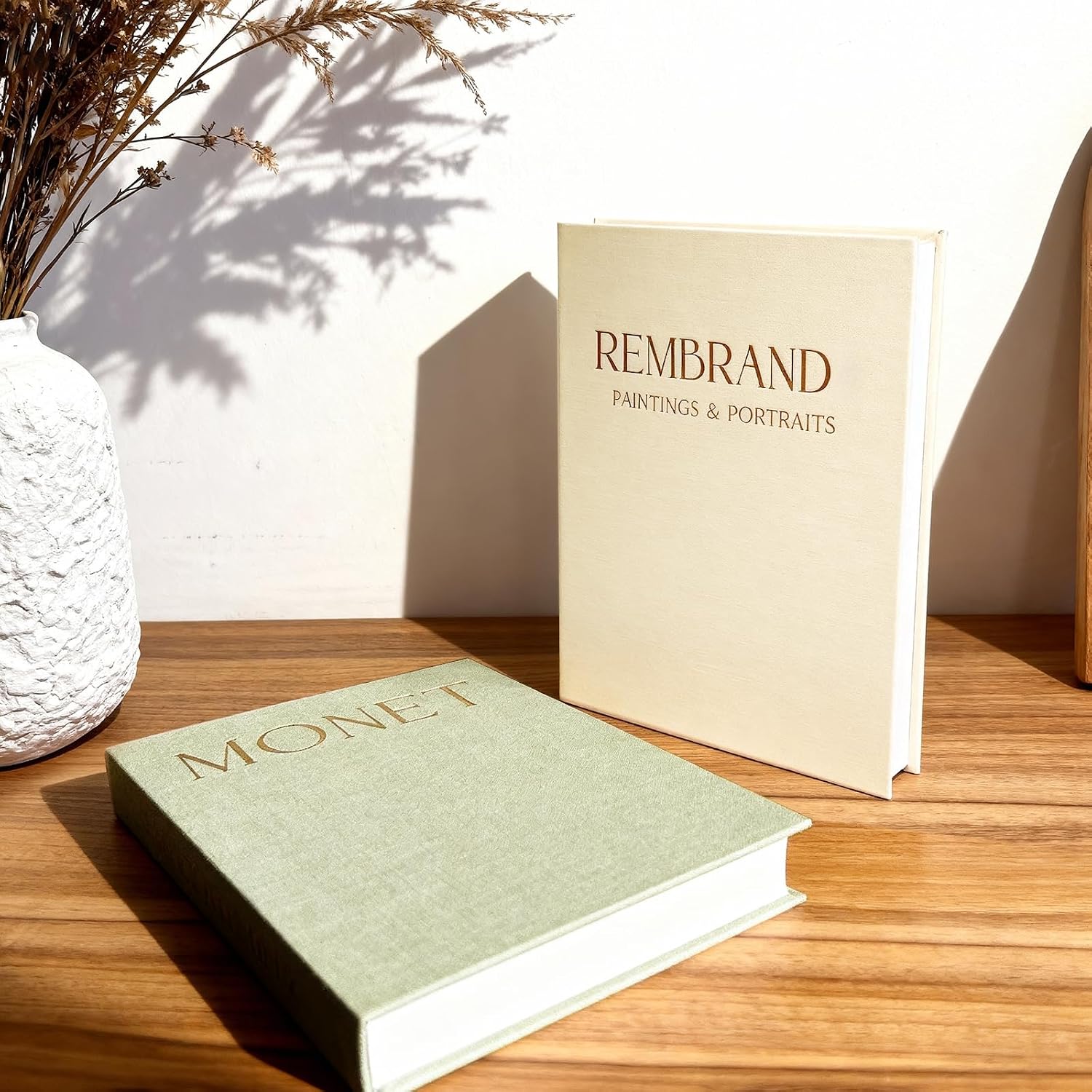 Linen Faux Storage Boxes / Mint Green & Biege / Set of 2
