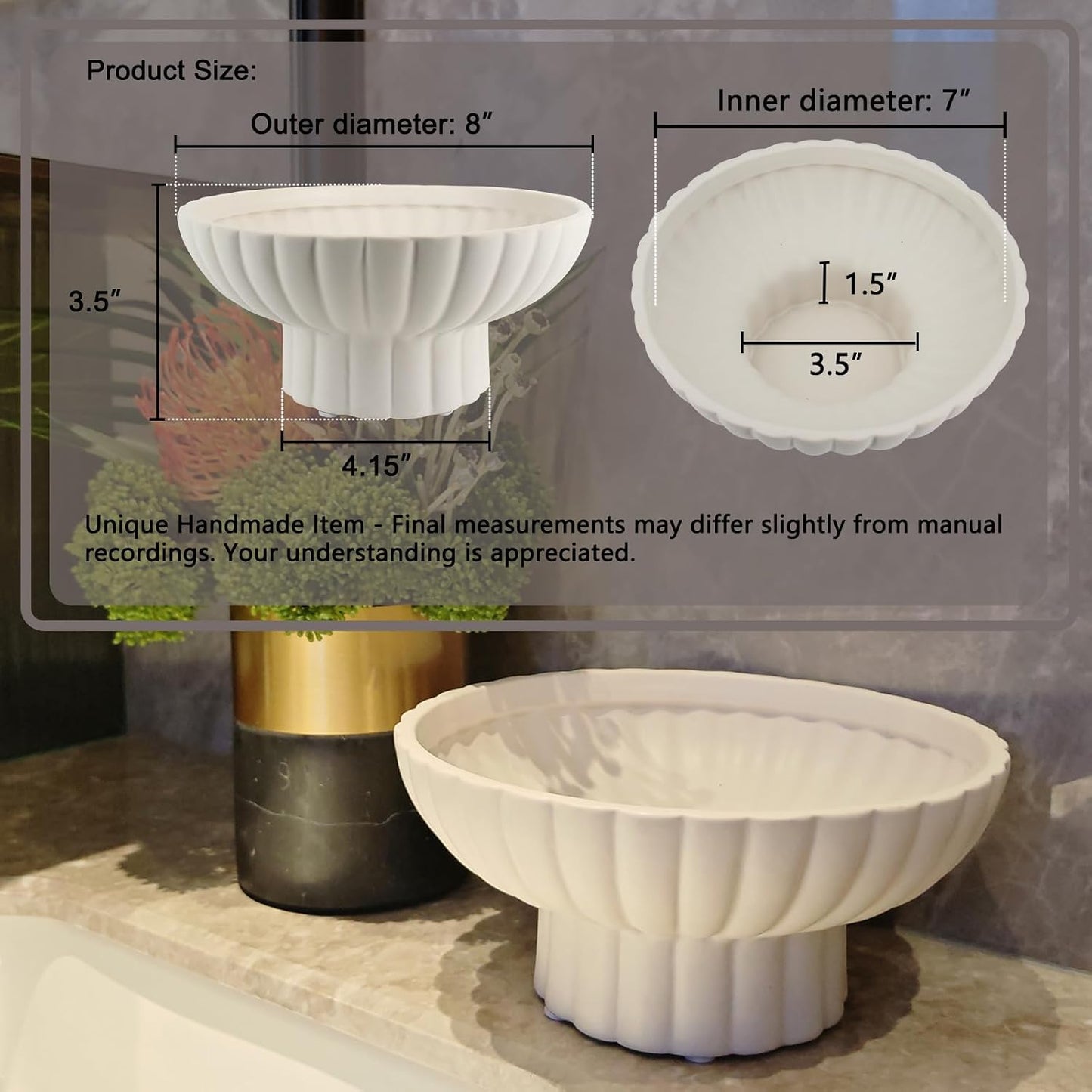 Small Modern Pedestal Decor Fruit Bowl 8" Ceramic