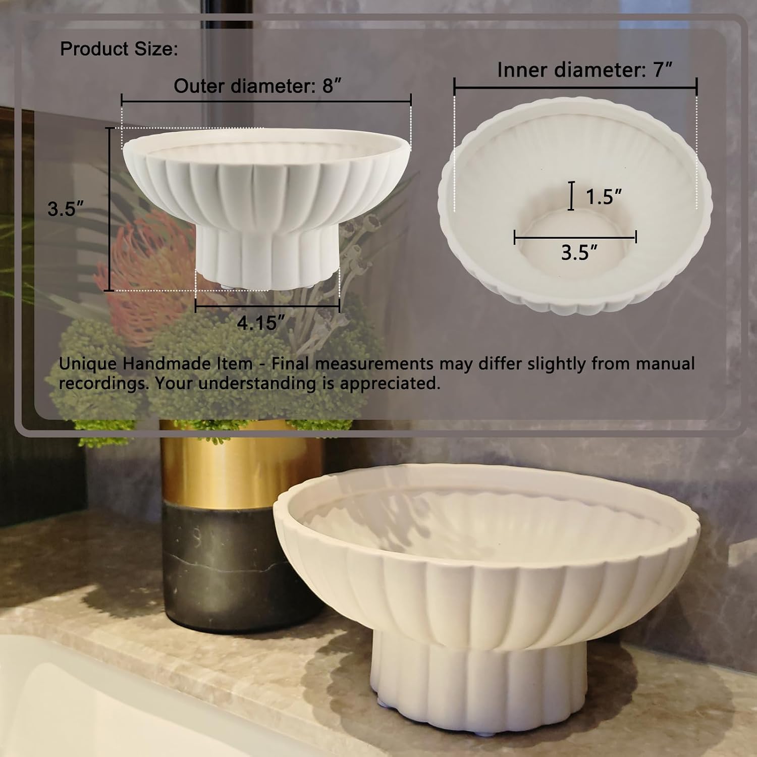 Small Modern Pedestal Decor Fruit Bowl 8" Ceramic