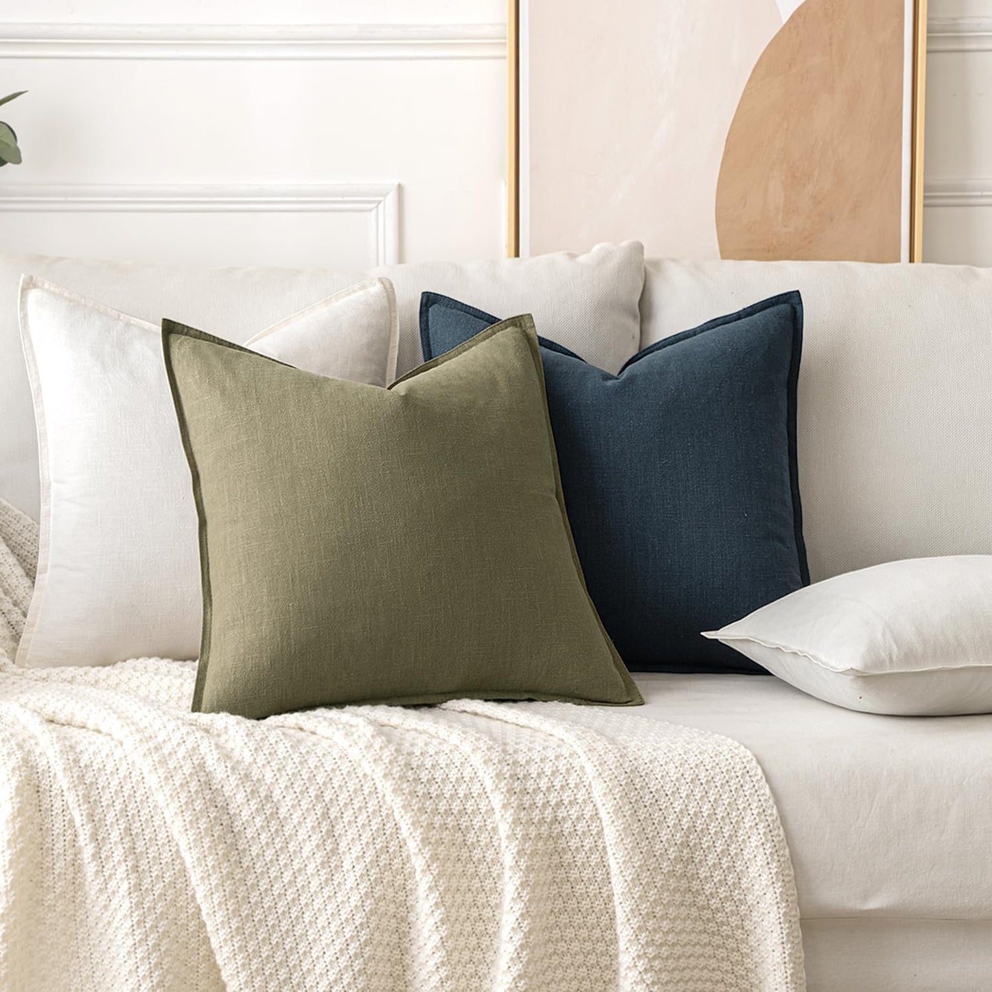 Linen Pillow Covers Soft and Stylish / 18 x 18 / Cream White / Set of 2