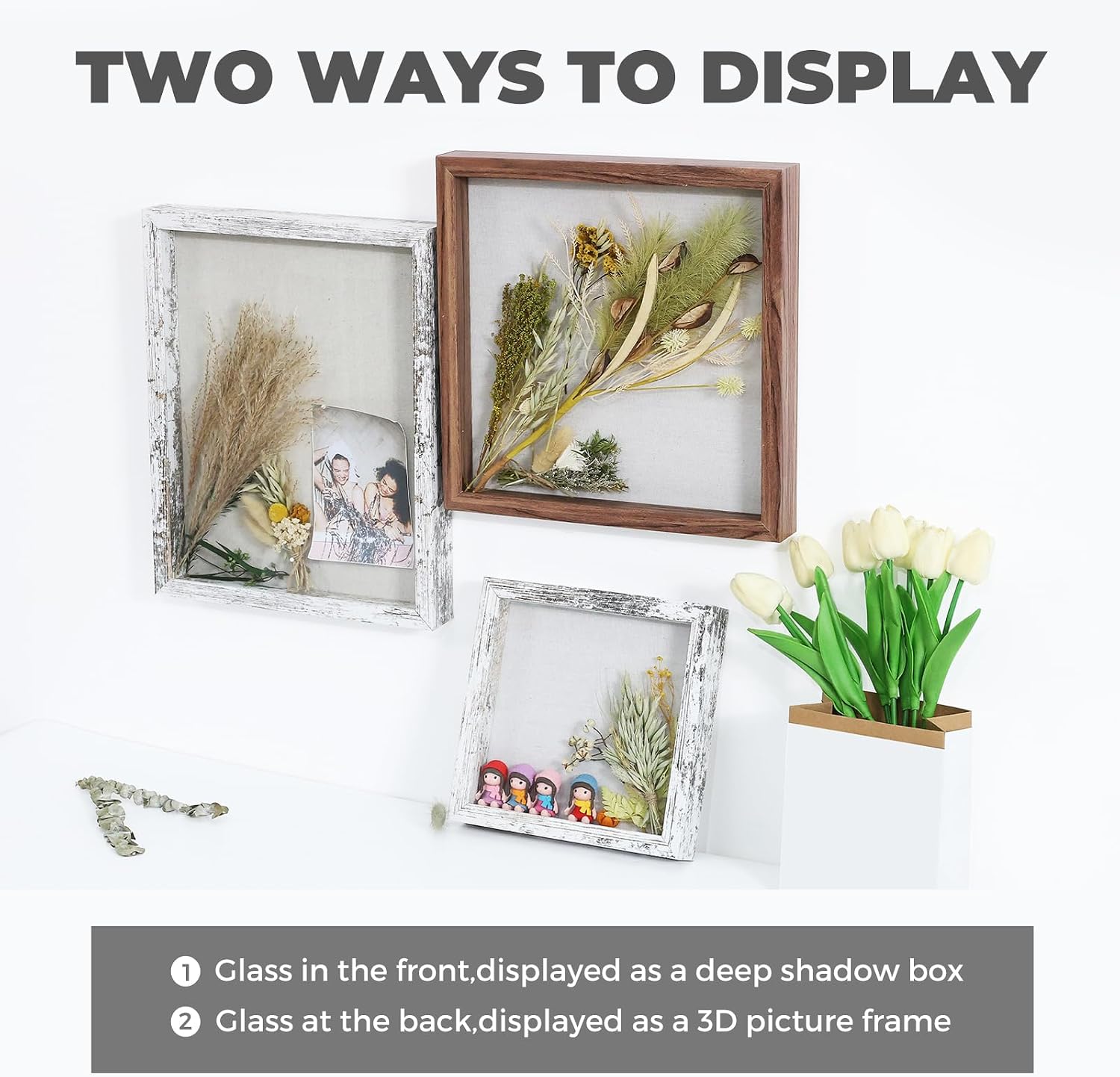 Muzilife 12x12 Shadow Box Wood Picture Frame, Tempered Glass, White | FSC-Certified MDF | Soft Acid-free Linen Board
