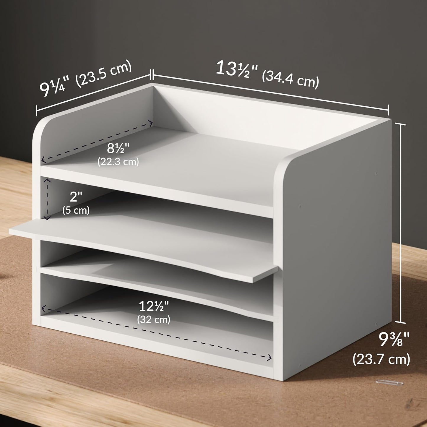 Ballucci File Organizer, 4-Tier Office Desk Organizer, Open Top Wood Paper Organizer for Classroom, Mail Sorter Paper