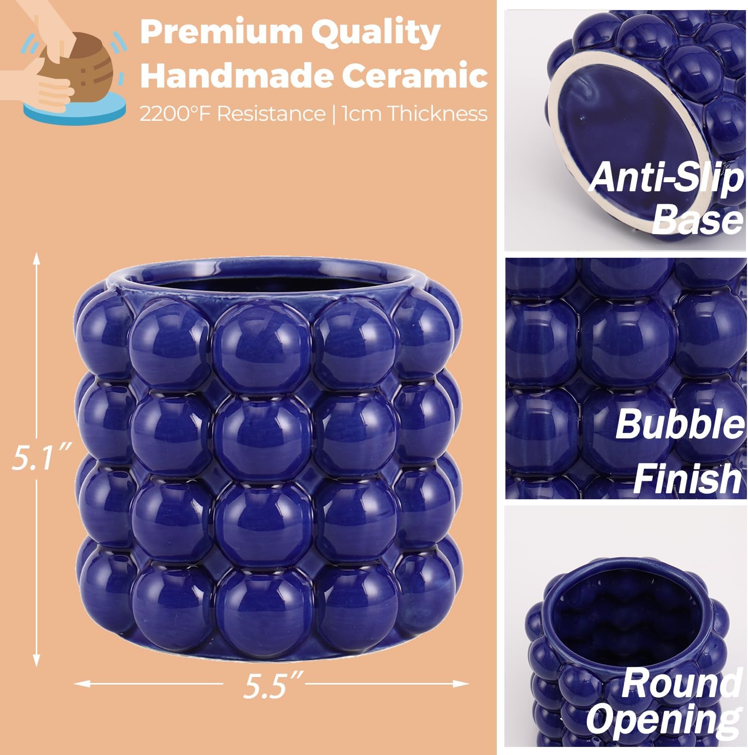 Ceramic Flower Vases / Blue / Medium