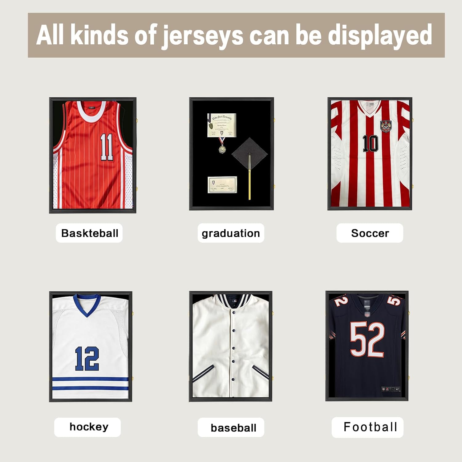 Jersey Frame Display Case, Black Shadow Box for Sports Jerseys, 1P | Wall Mount, Jersey Shadow Box, Golden Anti-Theft