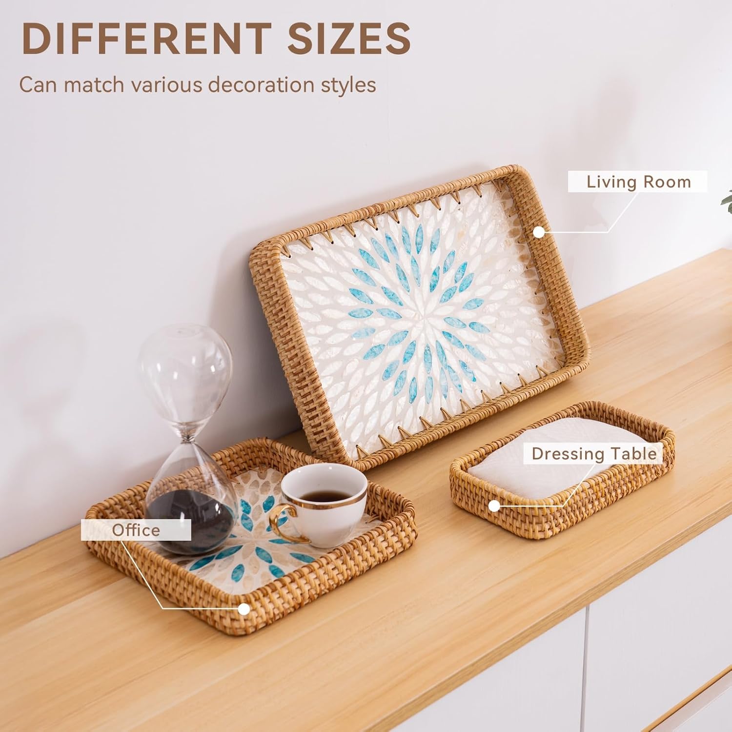 Rattan Tray / Decorative Wicker Serving Tray for Bread Fruit Tea / Leaf / Set of 3