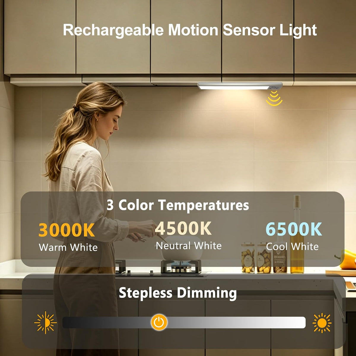 16inch Motion Sensor Light Indoor 6pcs Magnetic Closet Lights，Under Cabinet Lighting Wireless, Rechargeable,with 3