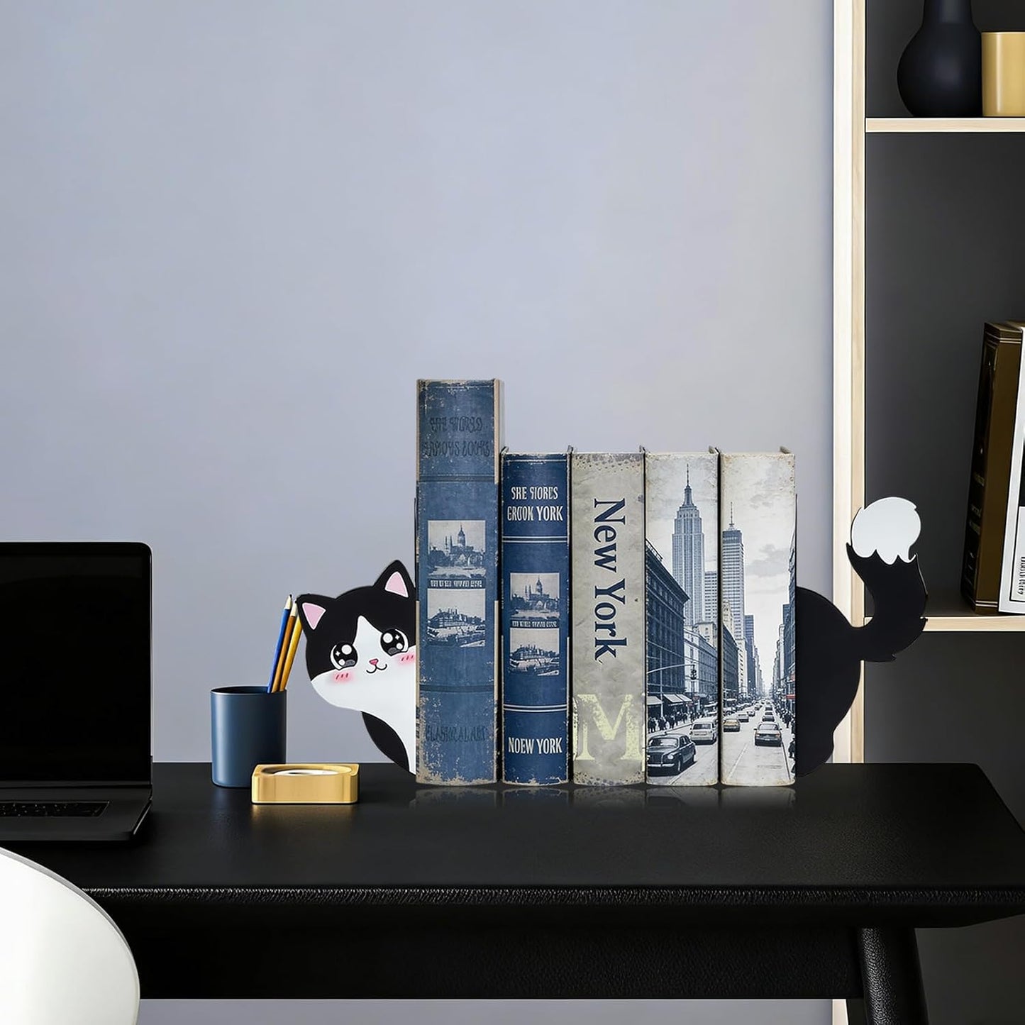 Cats Metal Bookends / Black and White