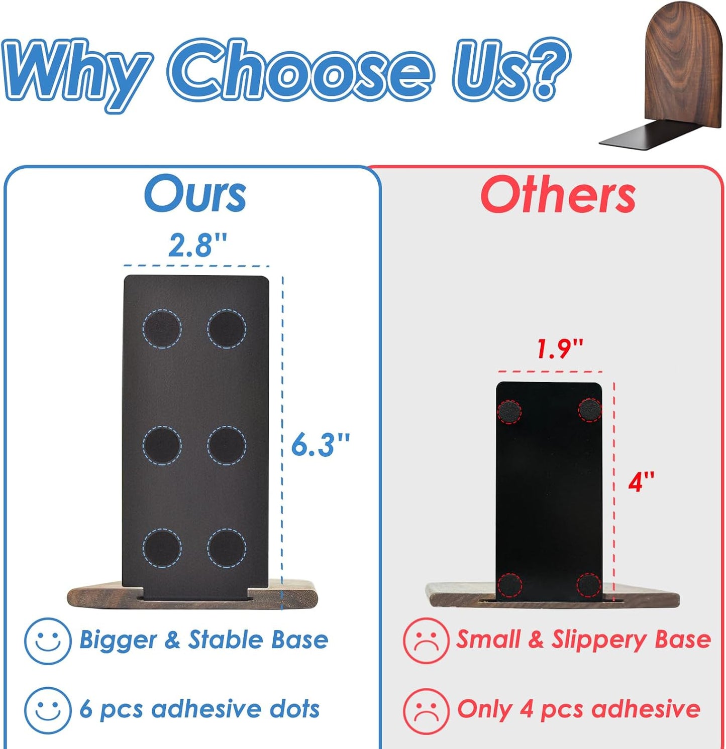 Sturdy Wooden Bookends / Black Walnut / Medium