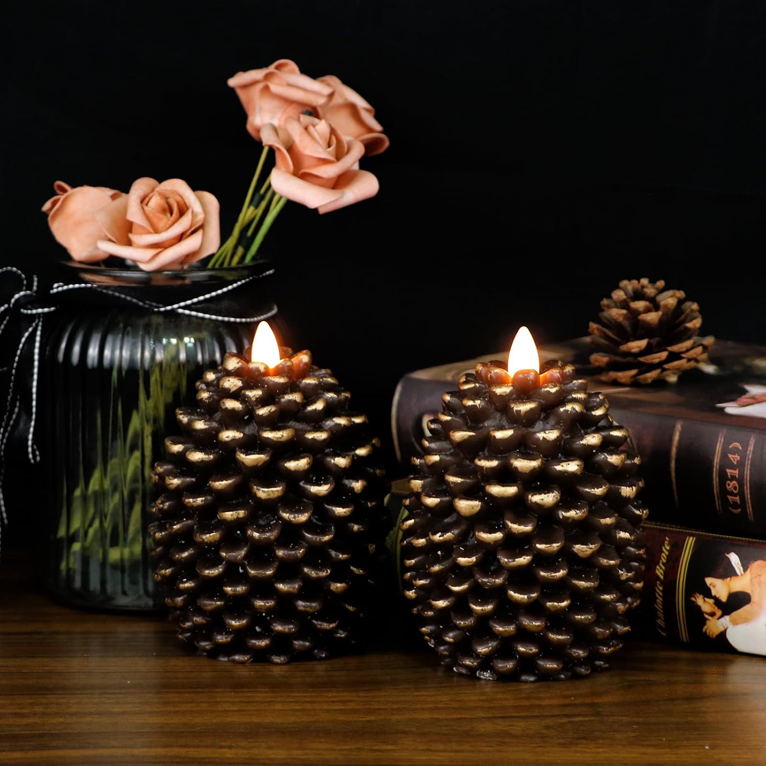 Wondise Flameless Candles with 6H Timer Battery Operated | Flickering Real Wax Pine Cone Candles for Holiday Christmas