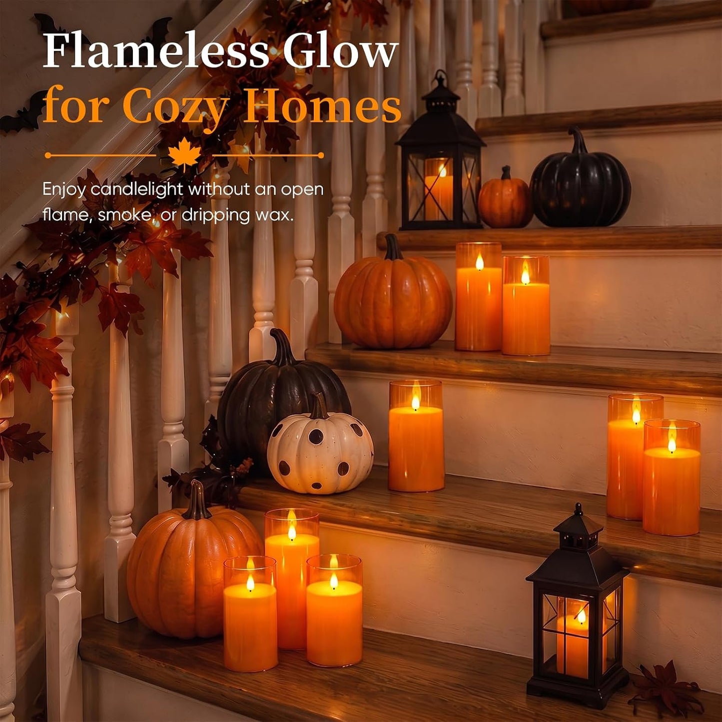 Homemory Halloween Orange Flameless Candles, Battery Operated LED Candles with Remote and Timer, Candles for Halloween