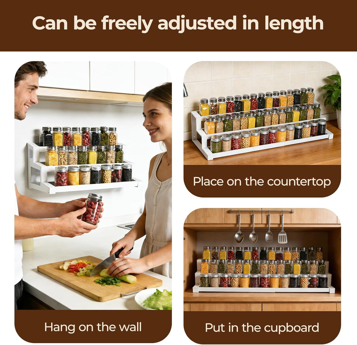 3-Tier Spice Rack Organizer for Kitchen Cabinet or Pantry, 16"-29" Expandable Spice Organization Shelf, Seasoning