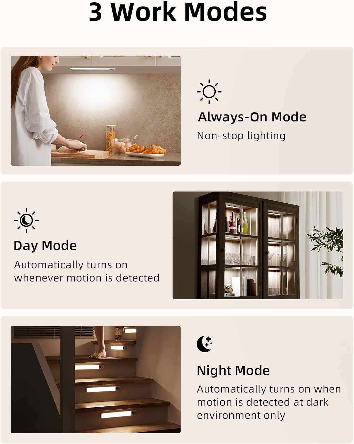 EZVALO Under Cabinet Lights,14.5In Motion Sensor Light Indoor Dimmable, Super Bright 4000mAh Rechargeable Closet Lights
