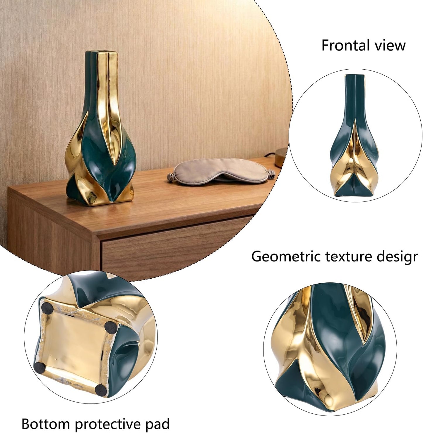 10.6" Green and Gold Ceramic Vase / Green Gold
