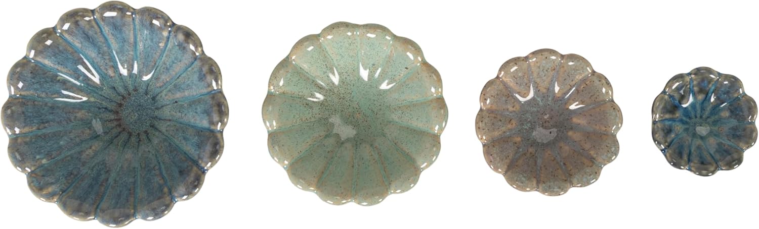 4-Piece Stoneware Flower Shaped Bowl Set in Reactive Glaze / Pastel Tones