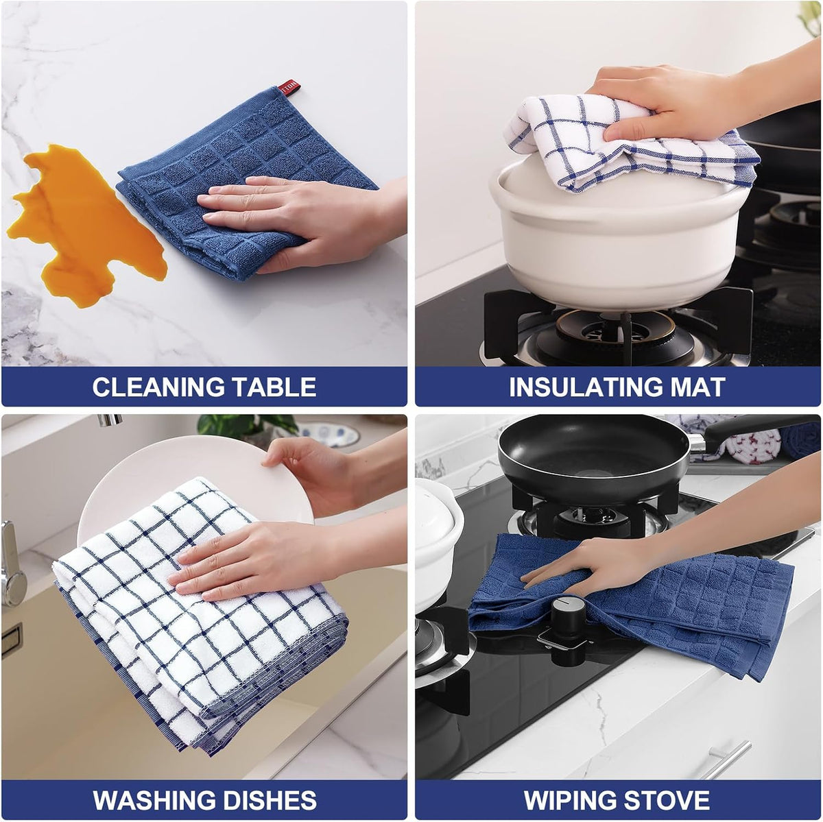 Homaxy Premium Cotton Kitchen Dish Cloths 12"x 12", 12 Pack, Navy Blue | Natural Ring Spun 390 GSM Dish Rags, Super