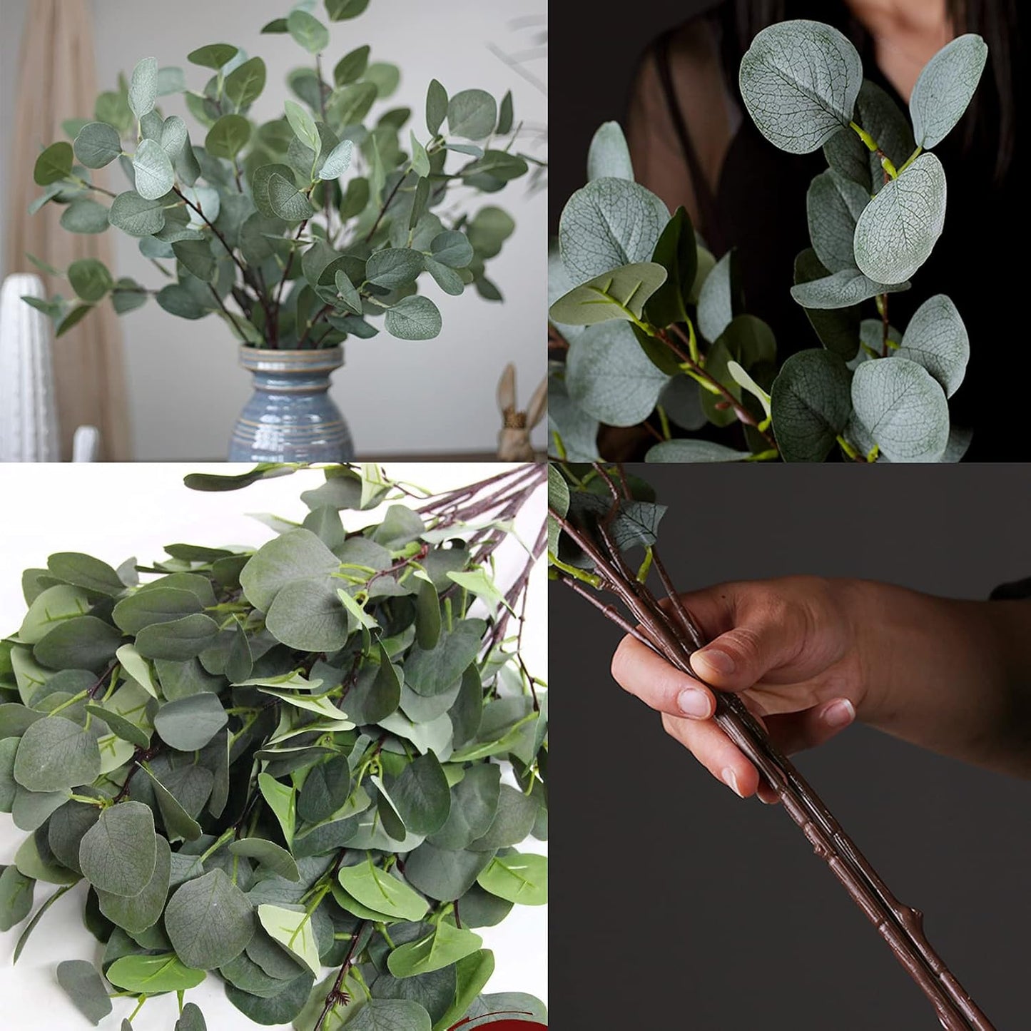 Faux Dollar Eucalyptus Leaf Branches in Grey Green / Silver / 35 Inch / Set of 6