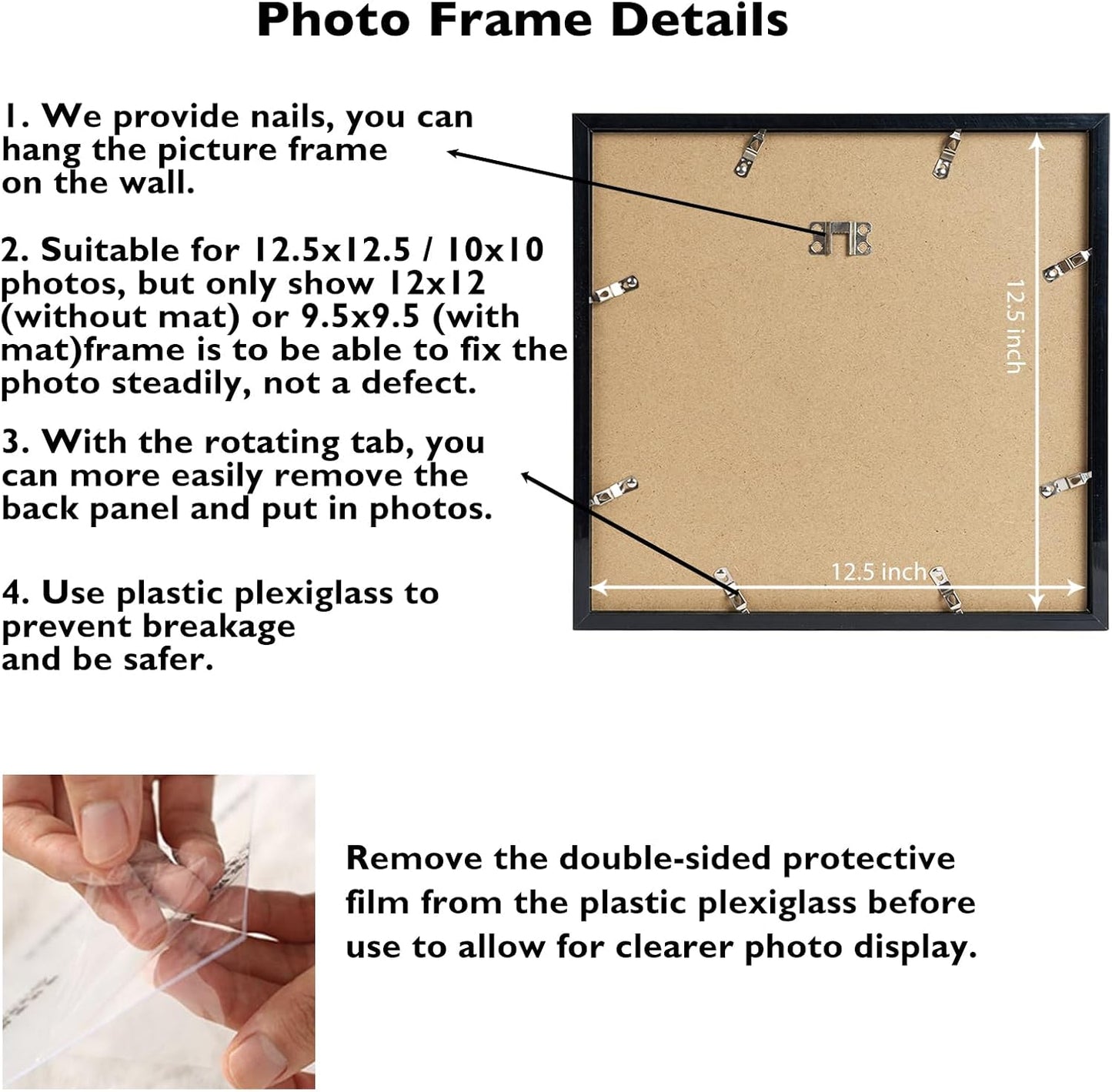 JCJMY 6 Pack 12.5x12.5 Record Frame with 10x10 Mat for Vinyl Record Album Cover Poster, Display Picture 10x10 with Mat