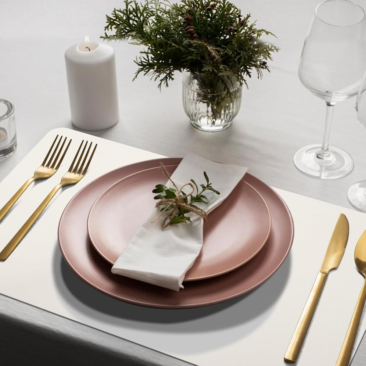 Maxpearl Faux Leather Placemats Set of 8, Easy to Clean, Ivory White | Waterproof - Heat Resistant - Non Slip - Wipe