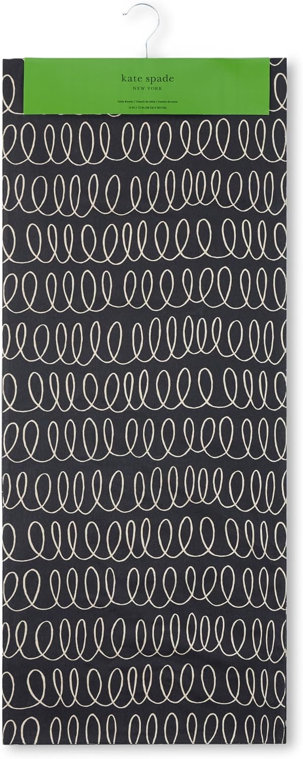 kate spade new york in The Loop & Joy Dot Reversible Table Runner, 100% Cotton, Machine Washable, Black/Beige, 15"x72"