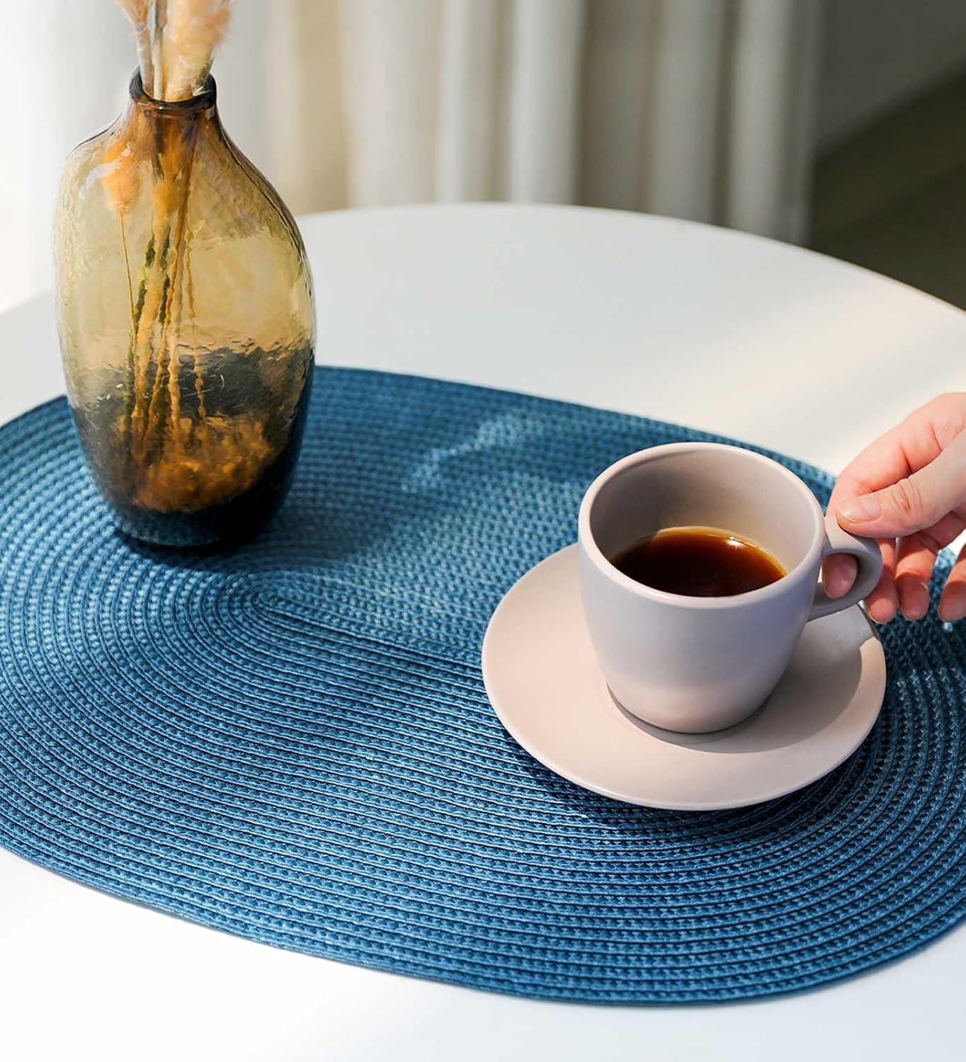 FunWheat Oval Braided Placemats Set of 8 Table Mats for Dining Tables Washable Heat Resistant Place Mats for Indoor