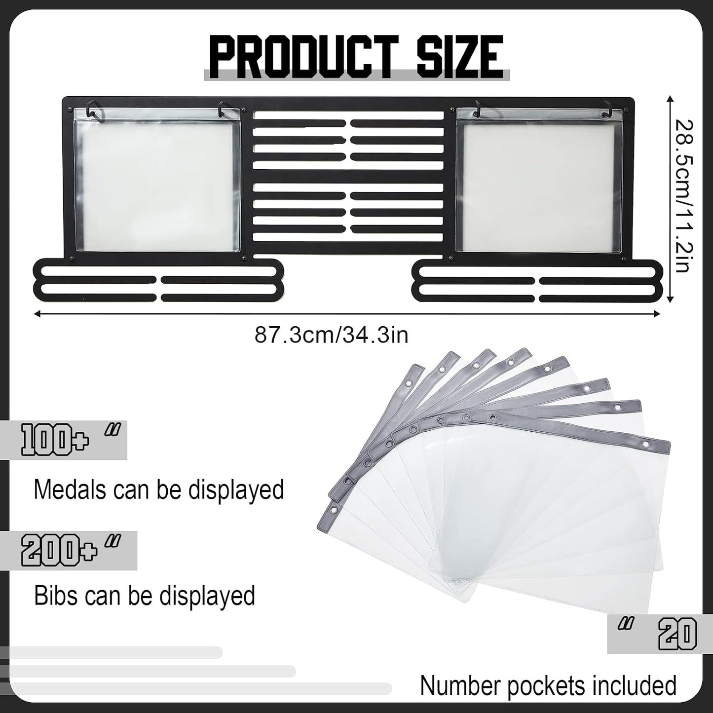 Race Bib and Medal Display Hanger, Metal Rack Holder Wall Mounted Award Rack for Runners, Displays Over 100 Medals and