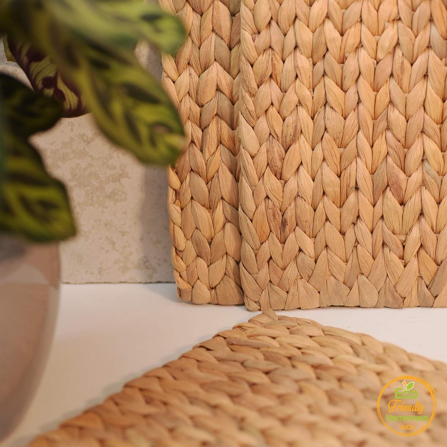Square Placemats Set of 10, Water Hyacinth Woven Placemats for Dining Table, Boho Rattan Plate Chargers for Dinner