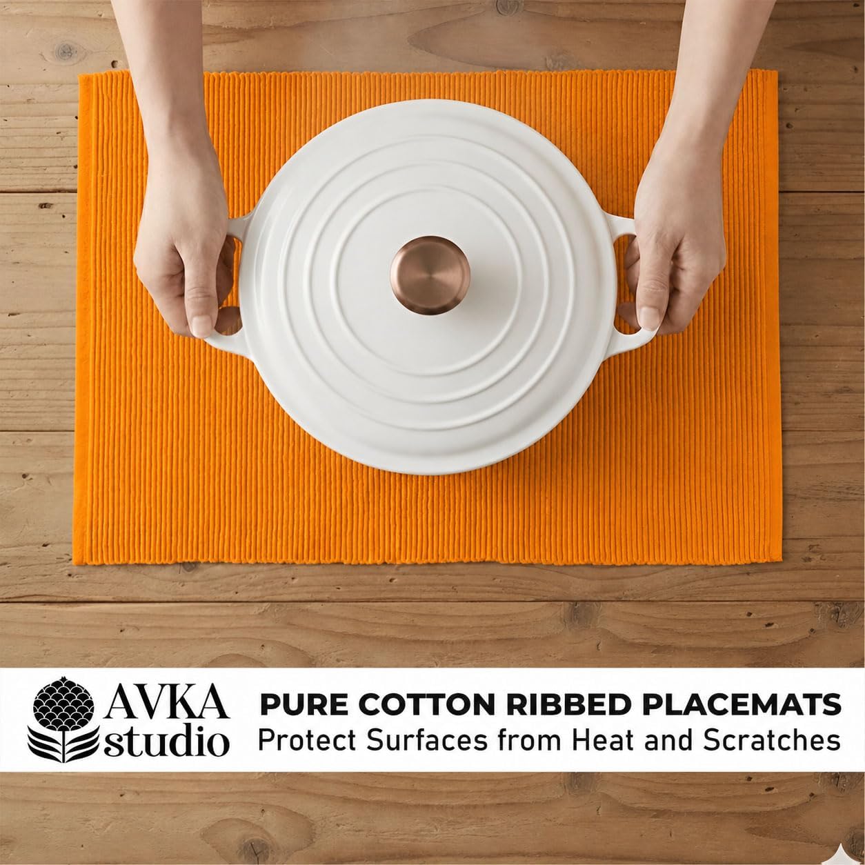 100% Cotton Ribbed Placemats - Set of 4-13 x 19 Inches - Orange - Everyday/Fall/Thanksgiving/Halloween Cloth Table Mats